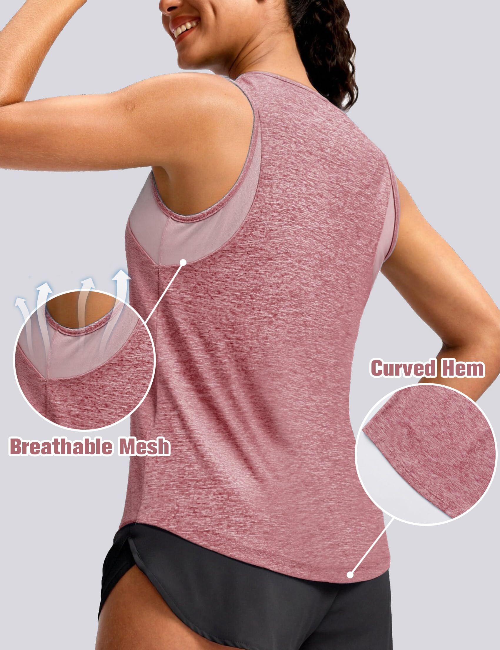 Wayleb Camiseta Deportiva Mujer de Tirantes sin Mangas con Malla Transpirable Ligera para Fitness Yoga Running S-3XL — view 4