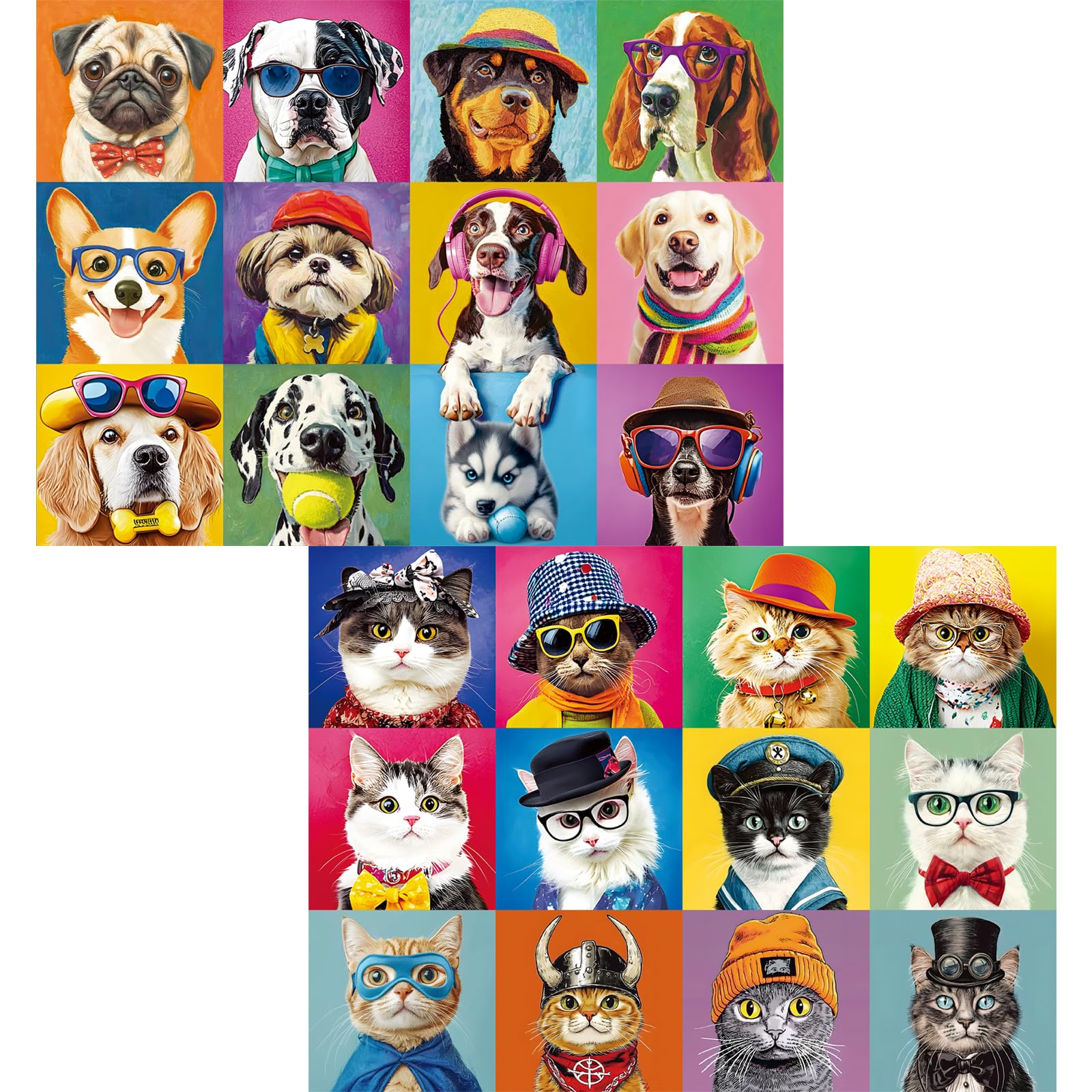 2 Pack 300 Piece Puzzle for Adults–Beautiful Cats Dogs Puzzle for Adults Teens–Large Piece Fun Jigsaw Puzzle for Kids Ages 8-10 10-12,Glossy & Sturdy