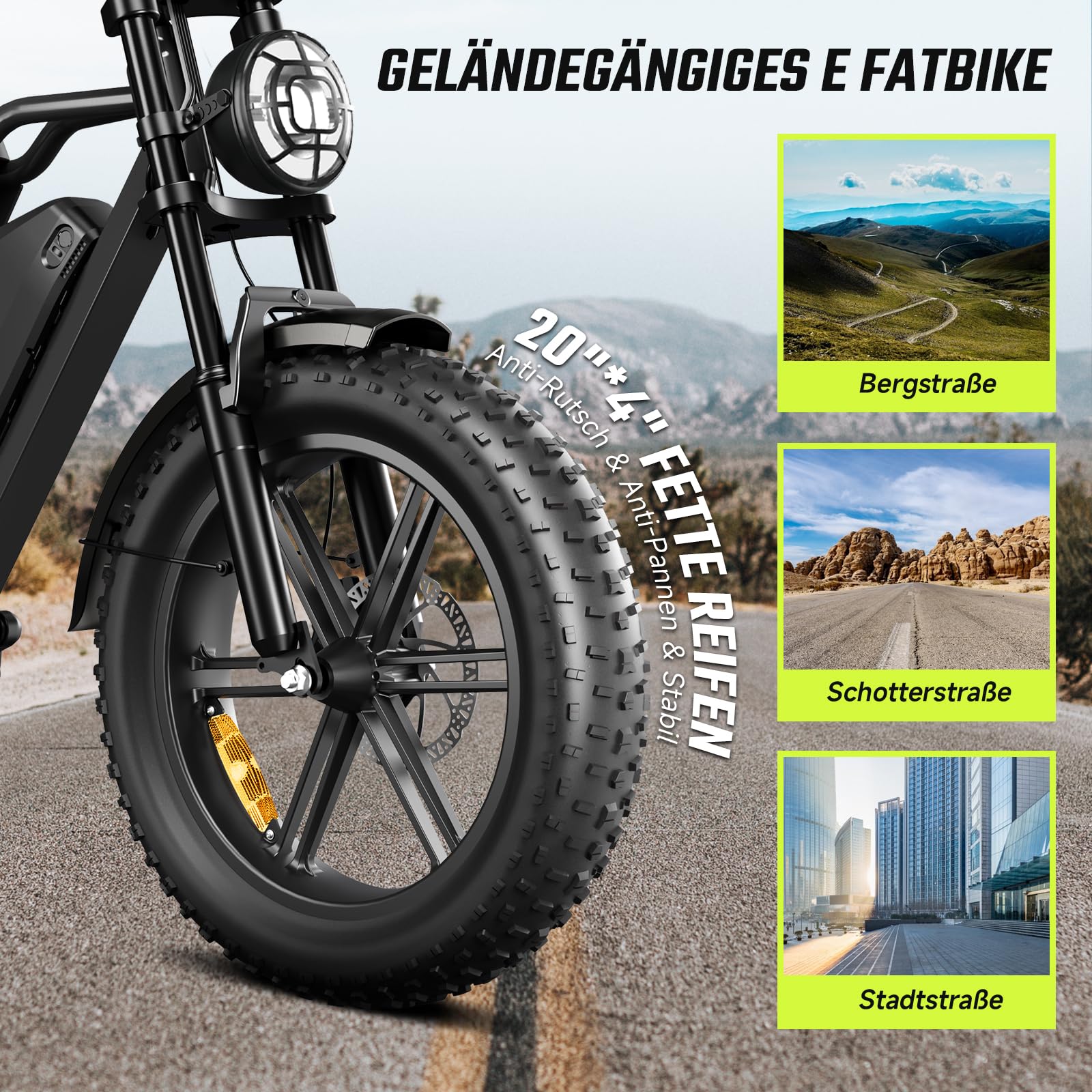 SISIGAD E Bikes Mountainbike Fatbike 20 Zoll mit 48V 15Ah/ 25Ah Batterie, Elektrofahrrad Herren Damen Elektro Fahrrad mit LCD Display und App, Ebike 250W Motor 25km/h E Fahrrad