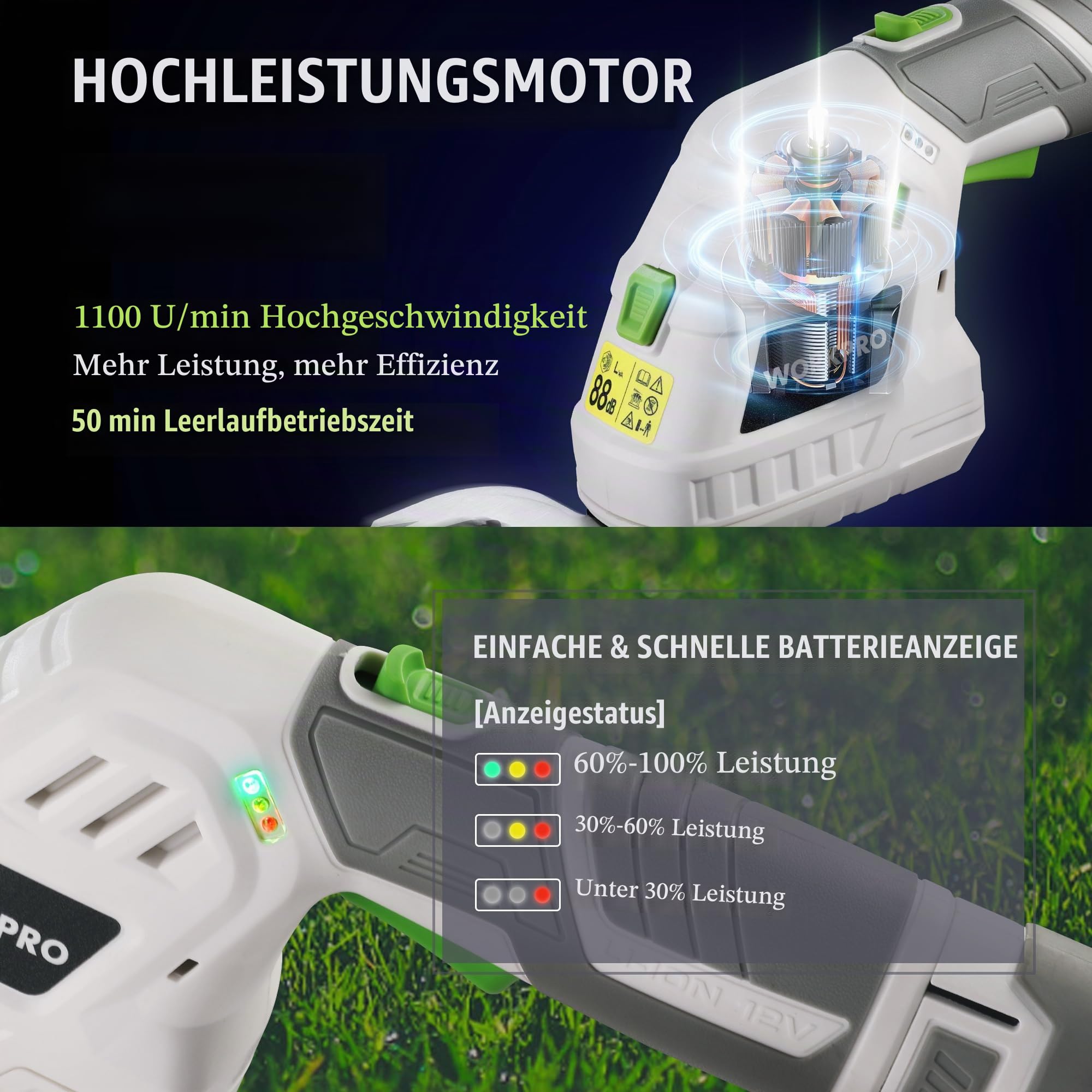 WORKPRO 12V Strauchschere Akku 2-in-1 Weiß, handliche Grasschere mit 2 Messern, 2Ah Akku und Ladegerät, elektrische Heckenschere Rasentrimmer für Gartenarbeit, Schnittbreite 12,5cm, Schnittlänge 16cm | 2 Messern 2Ah Akku und Ladegerät, Heckenschere Rasent