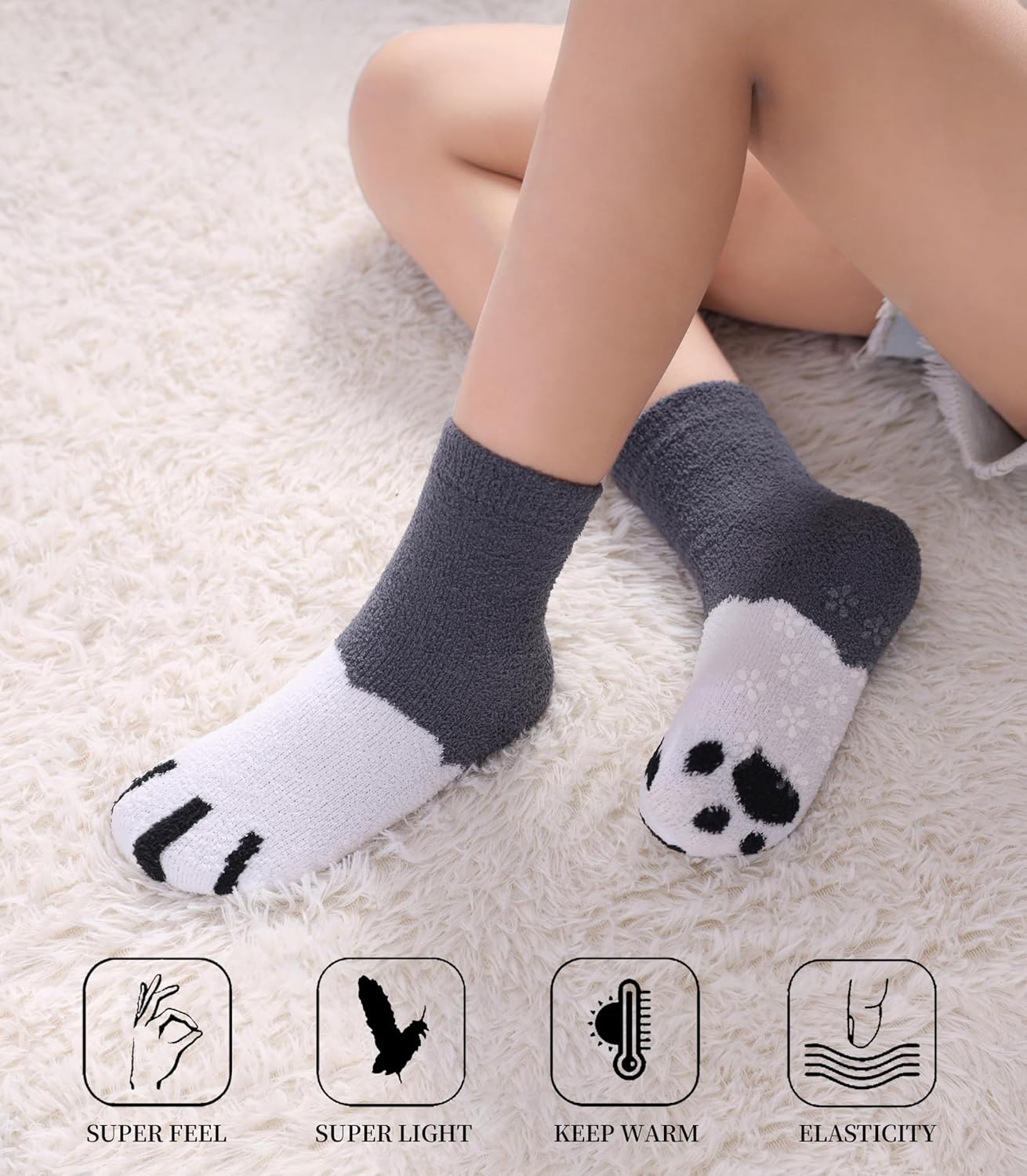 SDBING Kids Fuzzy Socks, Toddlers Non Slip Socks Boys Girls Cute Cozy Winter Warm Crew Socks with Grips 6 Pairs - Image 3