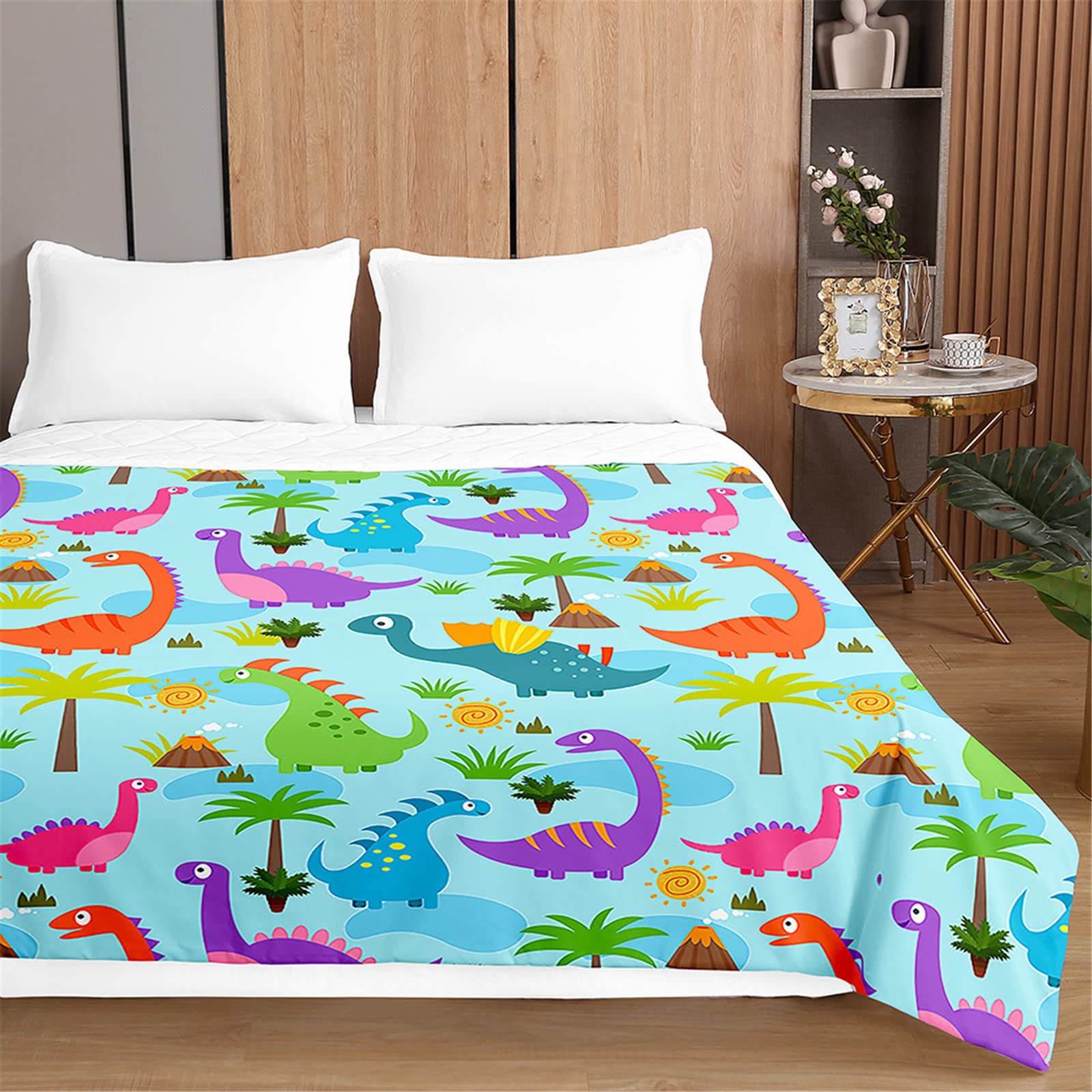 Oduo Sun Dinosaur Dinosaur Print Quilted Bedspread Throw Soft Microfiber Lightweight Coverlet Quilt, Double King Quilted Coverlets Comforter Sofa Bed Cover Bedding For Bedroom (,180X220cm)