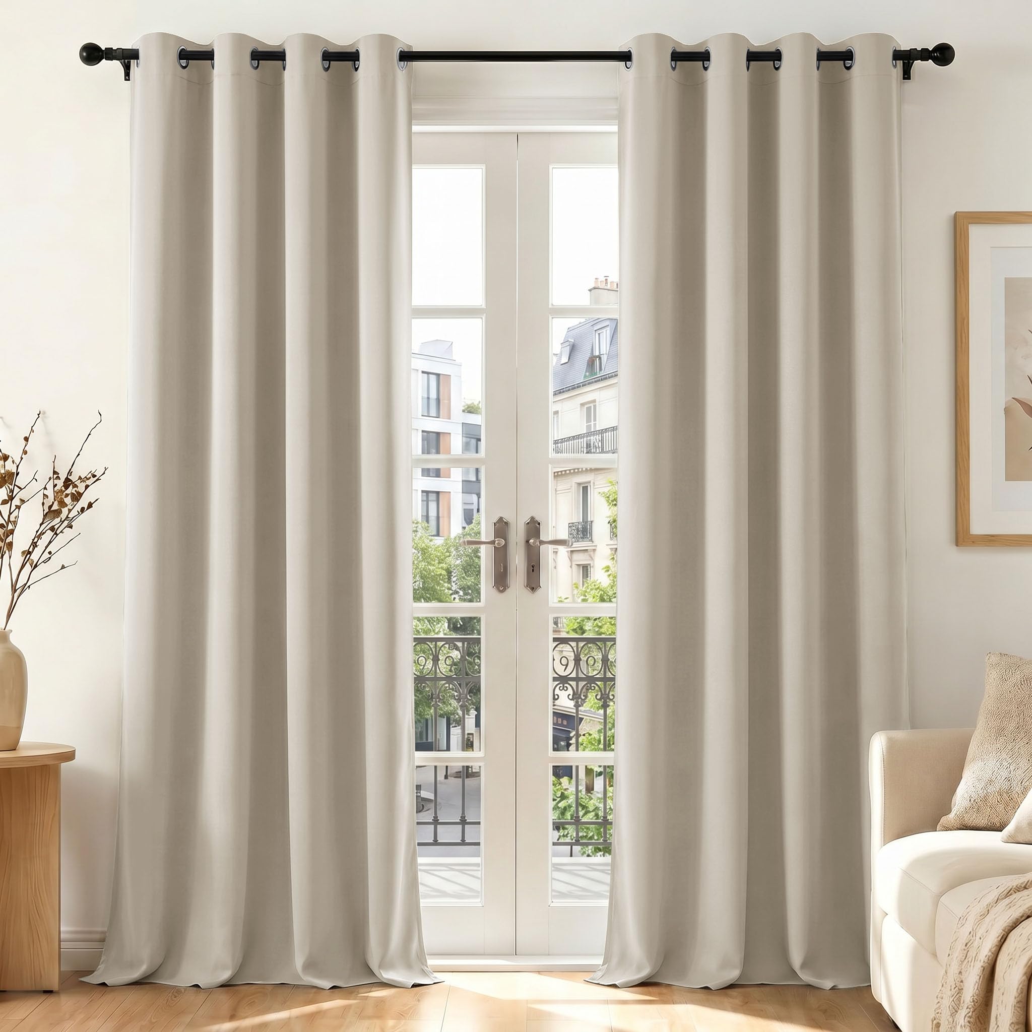 Deconovo Eyelet Blackout Curtains for Bedroom 55"x79" Sand 2 Panels — image 1