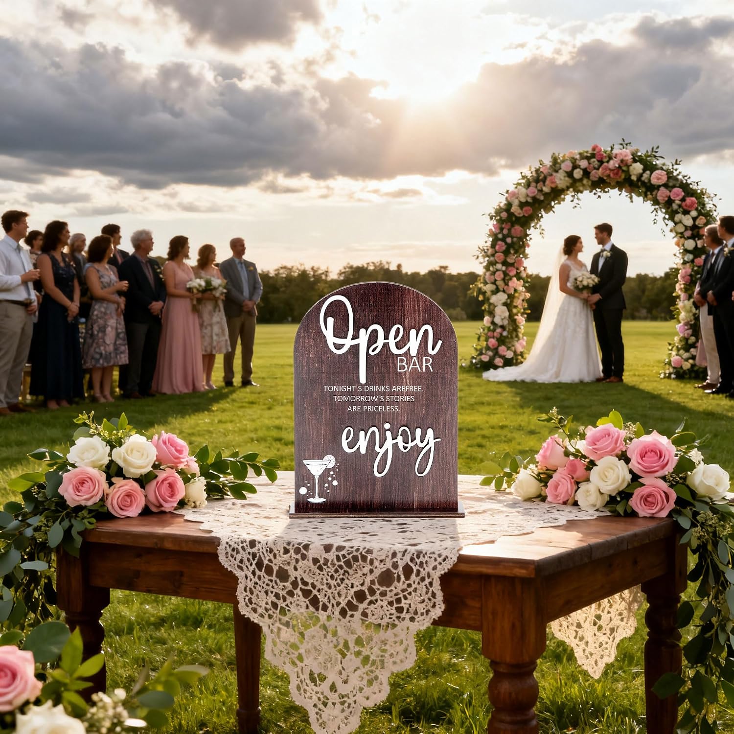 Wood Open Bar Sign Modern Calligraphy for Wedding Drink Station image 5