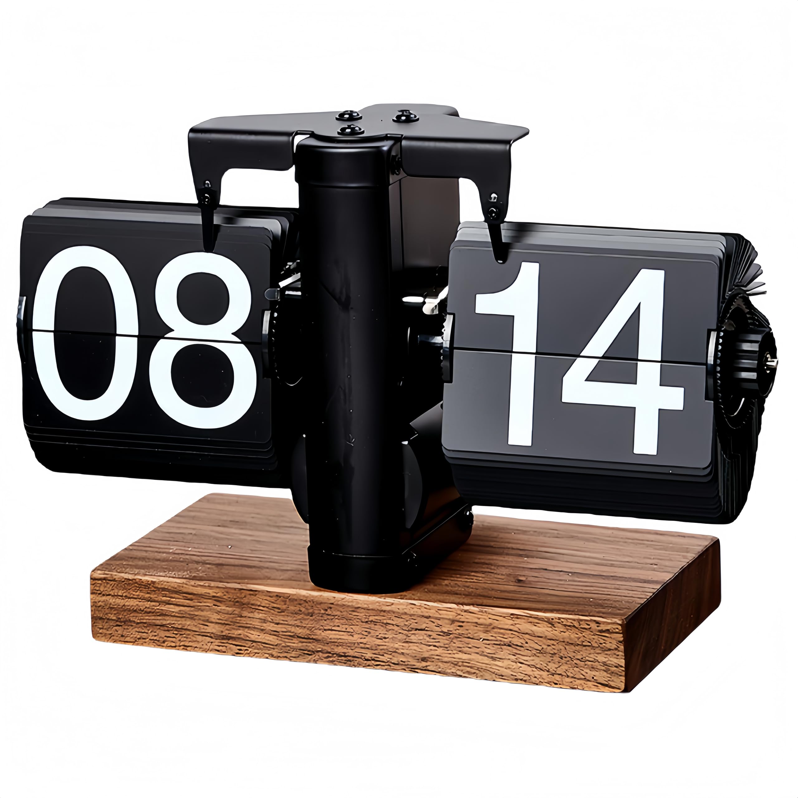 BJLIFE Retro Analog Flip Down Clock, Mechanical Digital Flip Desk Clock Vintage, Classic Flipping Table Clock Battery Powered Internal Gear Operated with Black Walnut Base for Home Office Decor