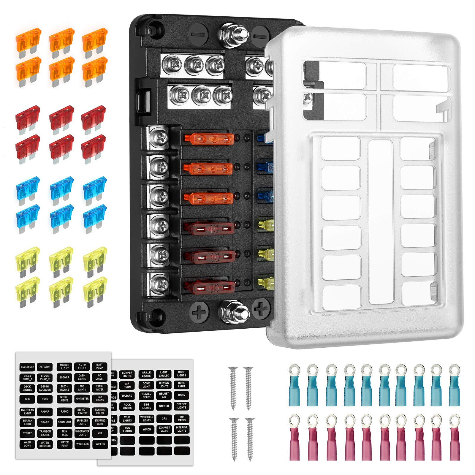 EEEKit 12V Fuse Box with Terminals, 12 Way Circuits Fuse Box Holder