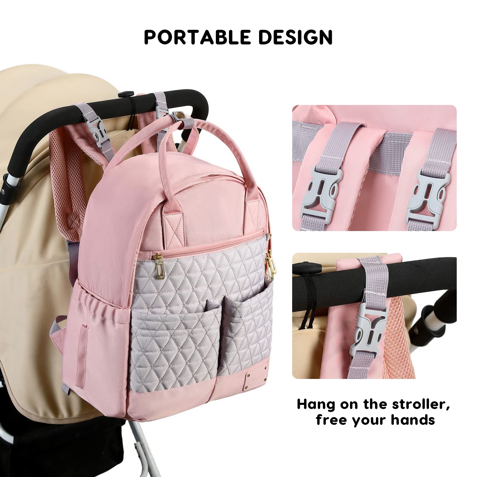 SONARIN Multifunzionale Leggero Zaino Fasciatoio,Grande Capacità Borsa per Pannolini Impermeabile Zaino Mamma Neonato Borsa Fasciatoio da Viaggio Portatile con Borsa Ciuccio(Rosa)