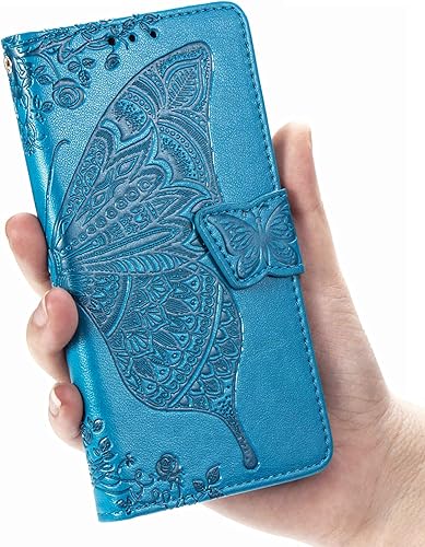 Miniatura 6 de Funda tipo cartera para iPhone 15 Plus, con estampado de mariposas y flores en relieve, piel de primera calidad, con ranuras para tarjetas, funda