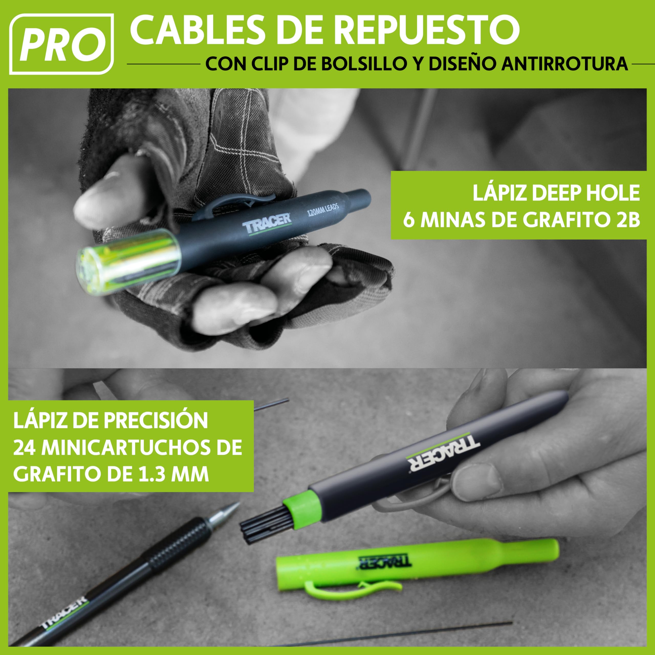 Tracer Pro Series - Kit de marcadores de construcción de 5 piezas con estuche de almacenamiento, lápiz de carpintero de agujero profundo y lápiz de precisión