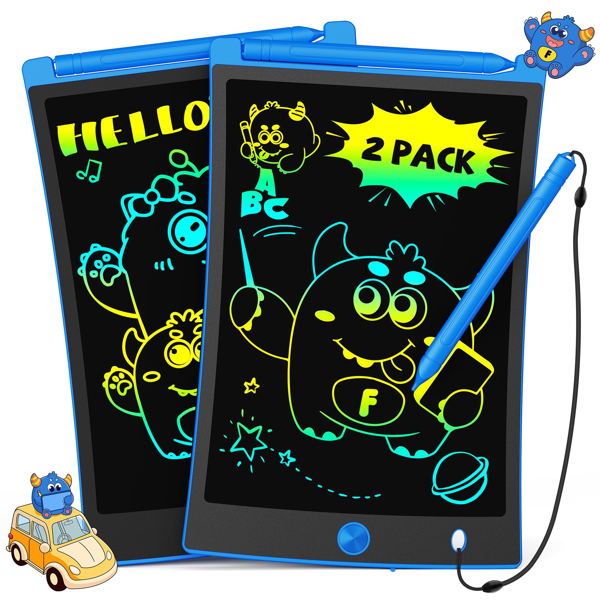 TEKFUN 2 Pack LCD Writing Tablet, 8.5inch Colorful Drawing Tablet for Kids, Erasable Writing Drawing Board with Lanyard, Learning Toys Gifts for 3 4 5 6 7 Years Old Boys Girls Toddlers (2X Blue)