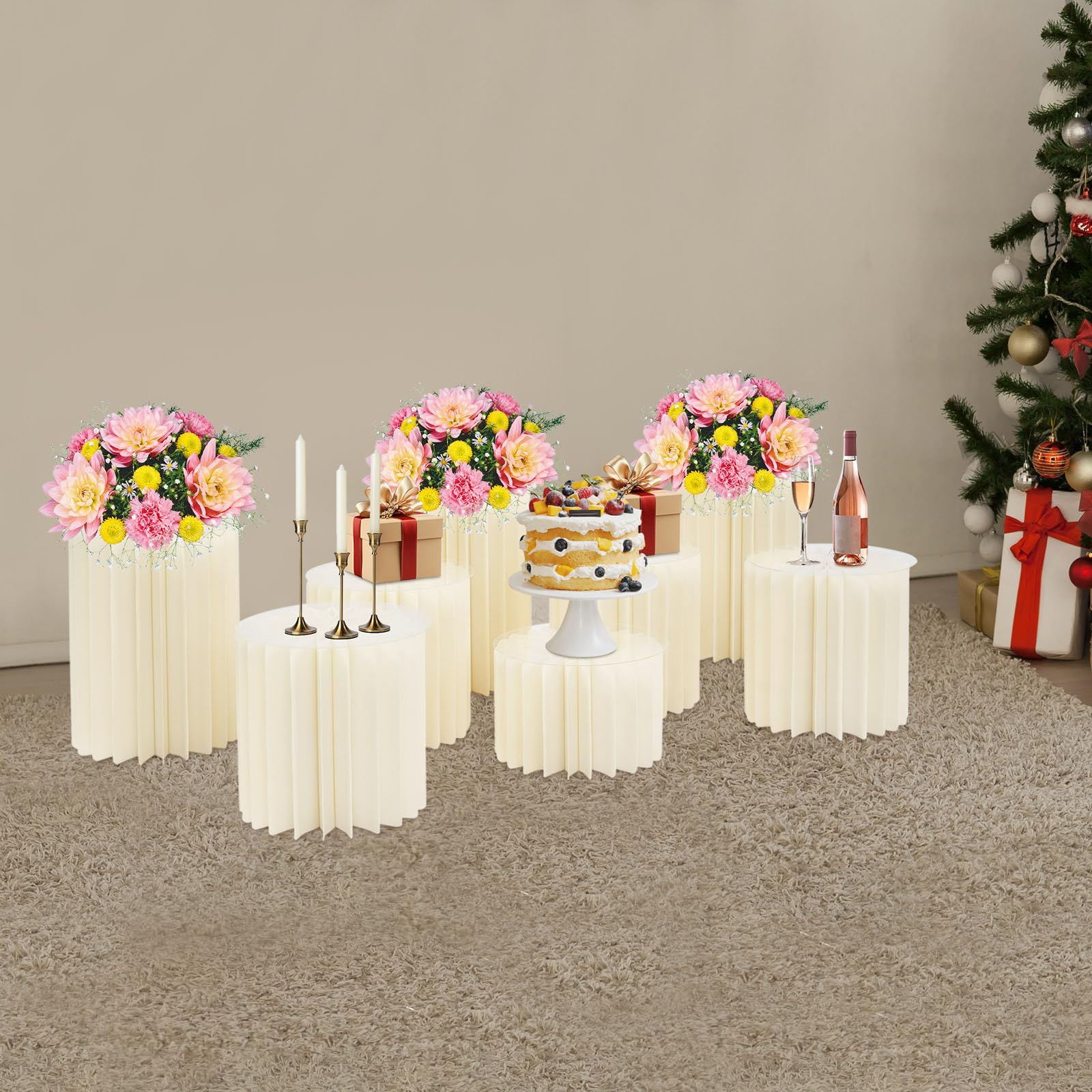 Soporte plegable para exhibición de columnas de papel PVC, soporte para flores, redondo, cilíndrico, soporte para flores de boda, soporte de cartón para colocar adornos de flores (3 x 30 x