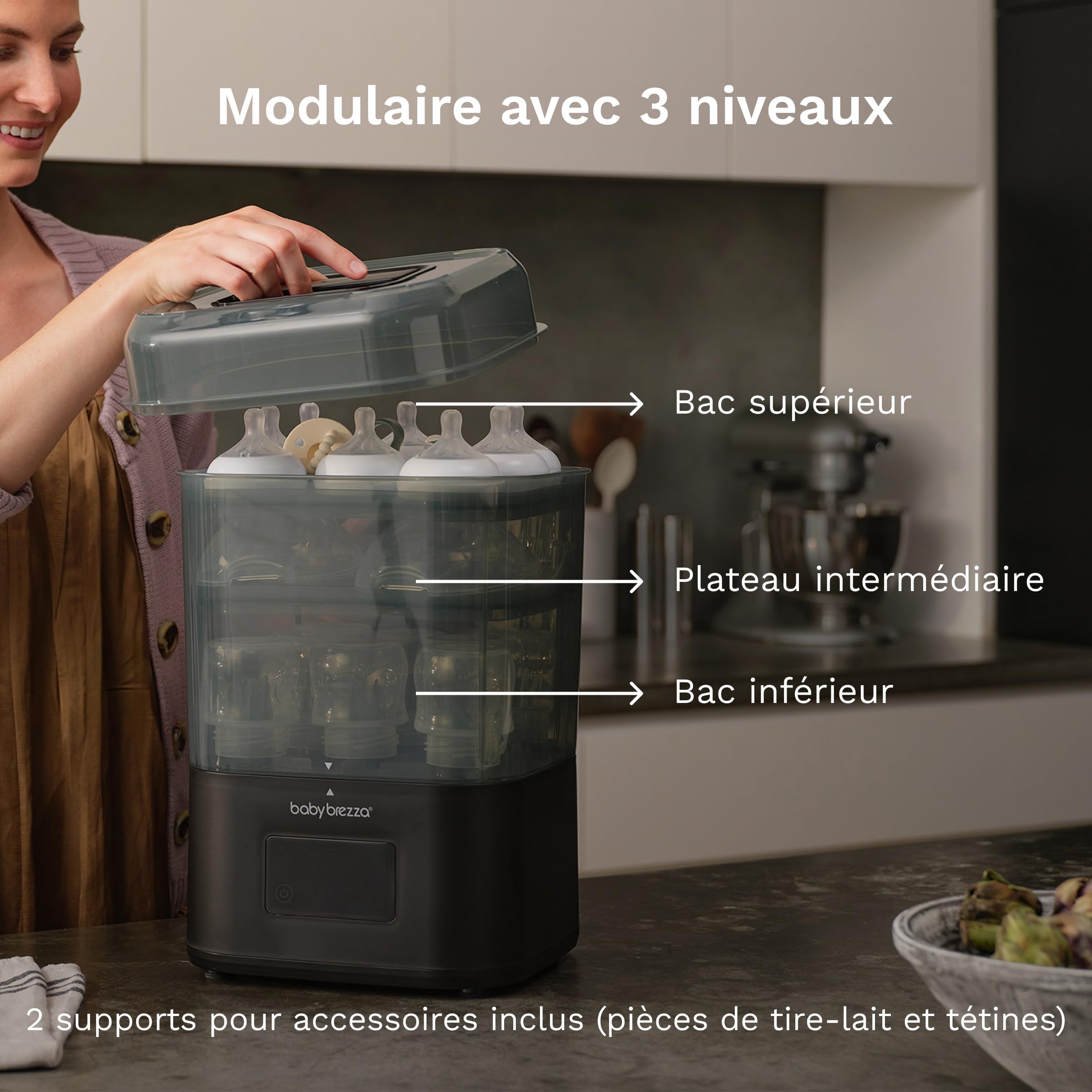 Baby Brezza - Stérilisateur biberons SuperQuick Sterilizer Dryer 10 minutes | Stérilise et sèche en 10 minutes. Grande capacité, compatible avec tous les biberons, sucettes et pièces de tire-lait