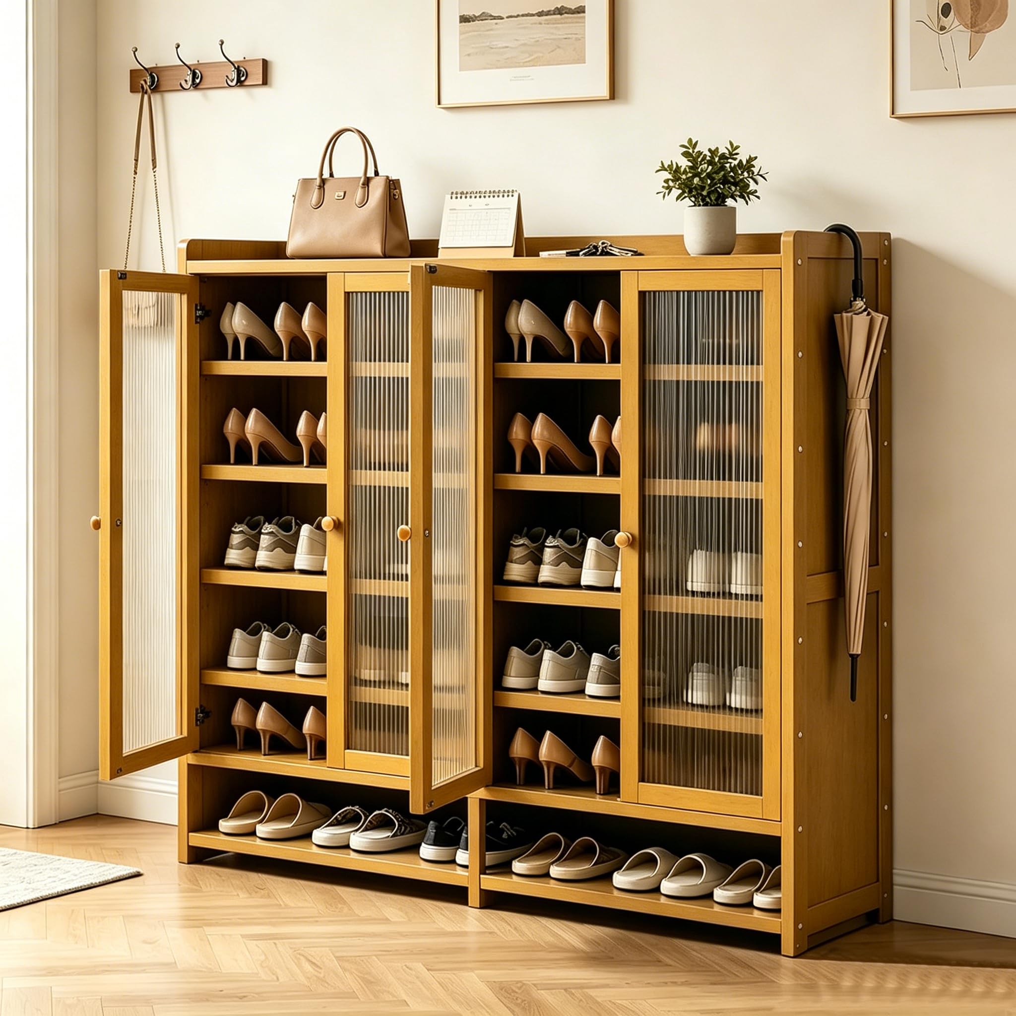 LXPYMY Freestanding Bamboo Shoe Cabinet for Entryway Foyer