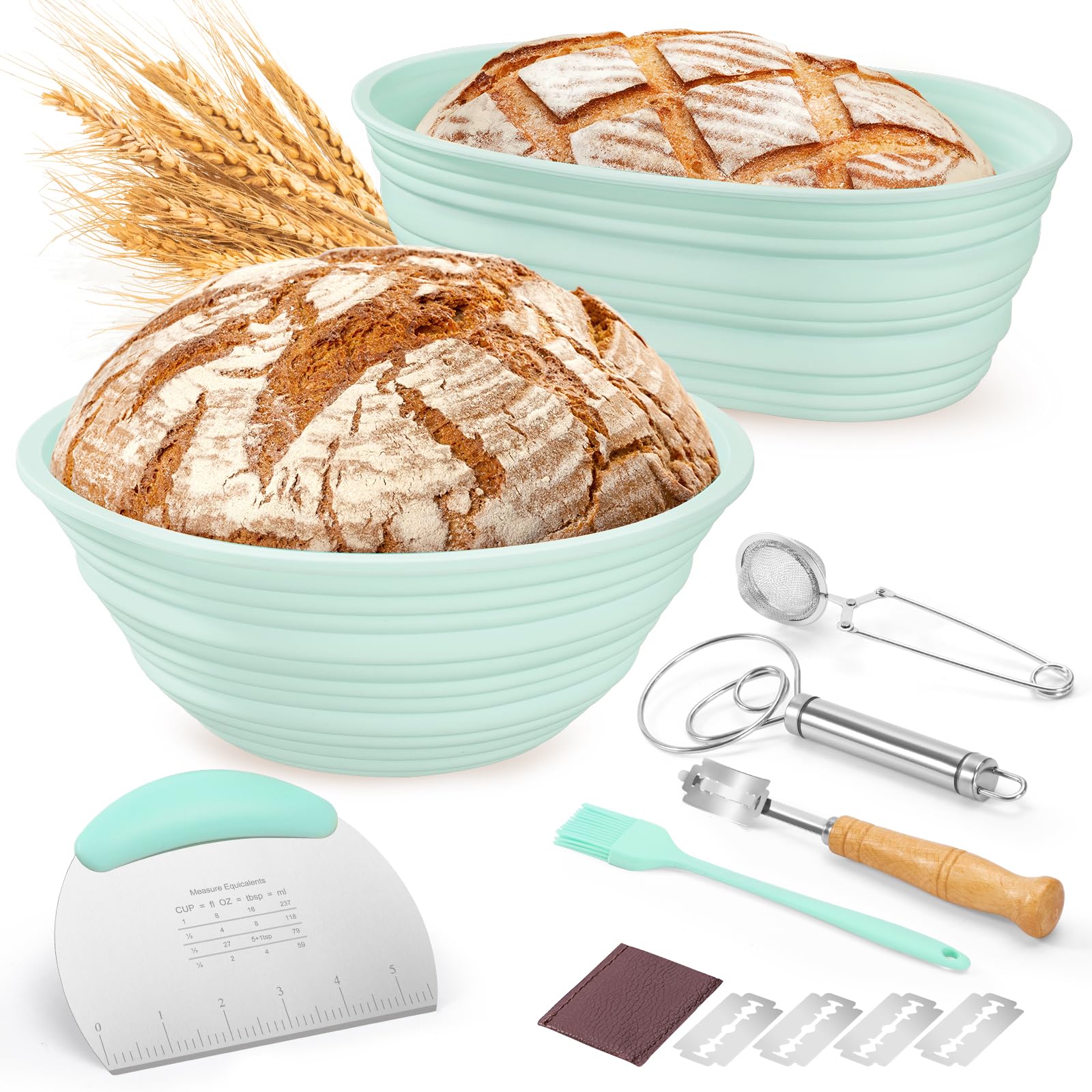 Cymoyak Silicone Bread Proofing Basket, Bread Proofing Baskets for Sourdough, Proofing Bowls for Sourdough Bread. (Green)