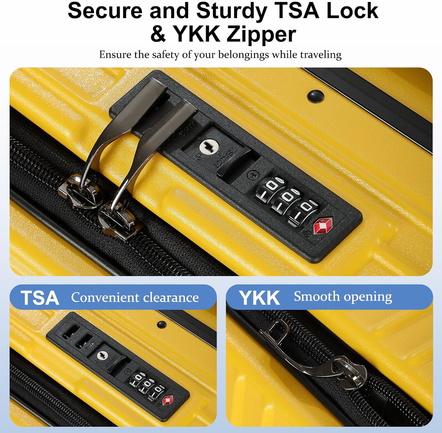 Carry On Luggage with Spinner Wheels, 20 Inch Airline Approved Suitcase, Lightweight ABS+PC Hard Shell Suitcases with Aluminum Frame, Top Opening, TSA Lock (Yellow, 1 PC) - Image 5