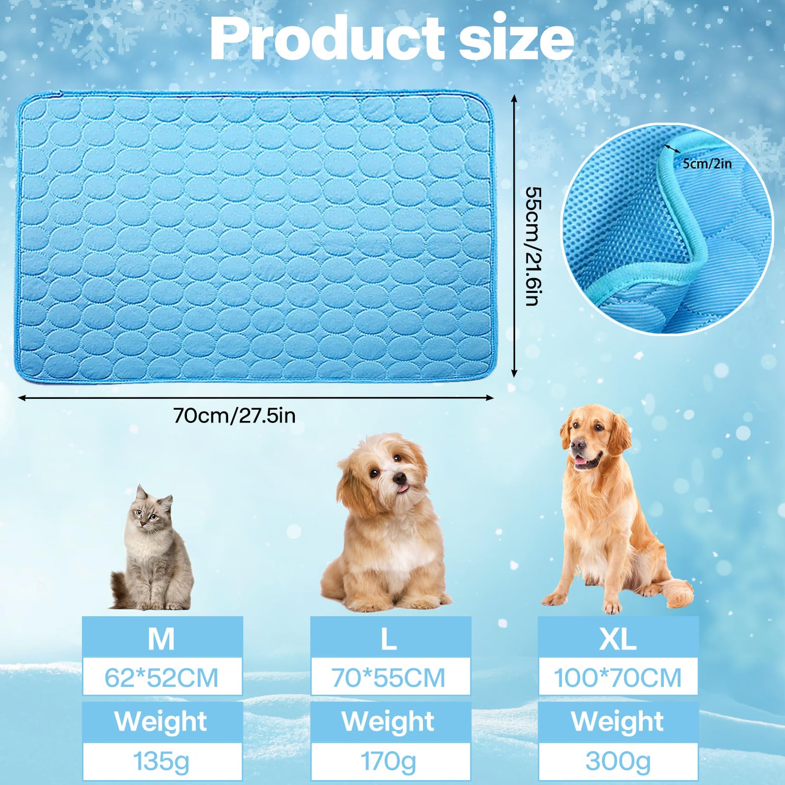 Tapis de Refroidissement pour Chien,Pet Cooling Ice Mat,Cats Dogs Cooling Bed,Tapis de Refroidissement Chien,Tapis Rafraîchissant pour Chiens et Chats Summer Pet Cooling Mat Indoor Outdoor (Bleu L)