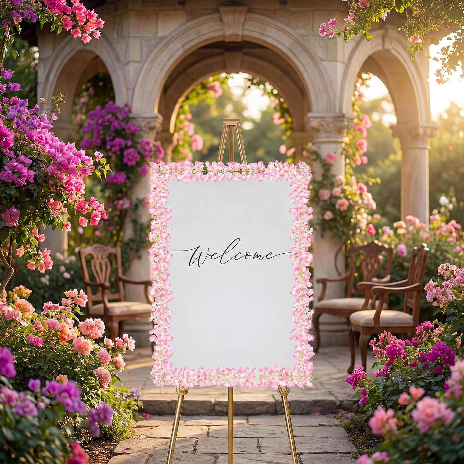 Artificial Bougainvillea Flowers Garland,4PCS Light Pink Bougainvillea Vines Artificial 5.9ft Silk Faux Bougainvillea Outdoor for Party Wedding Arch Backdrops Table Home Garden Decor (Light Pink)