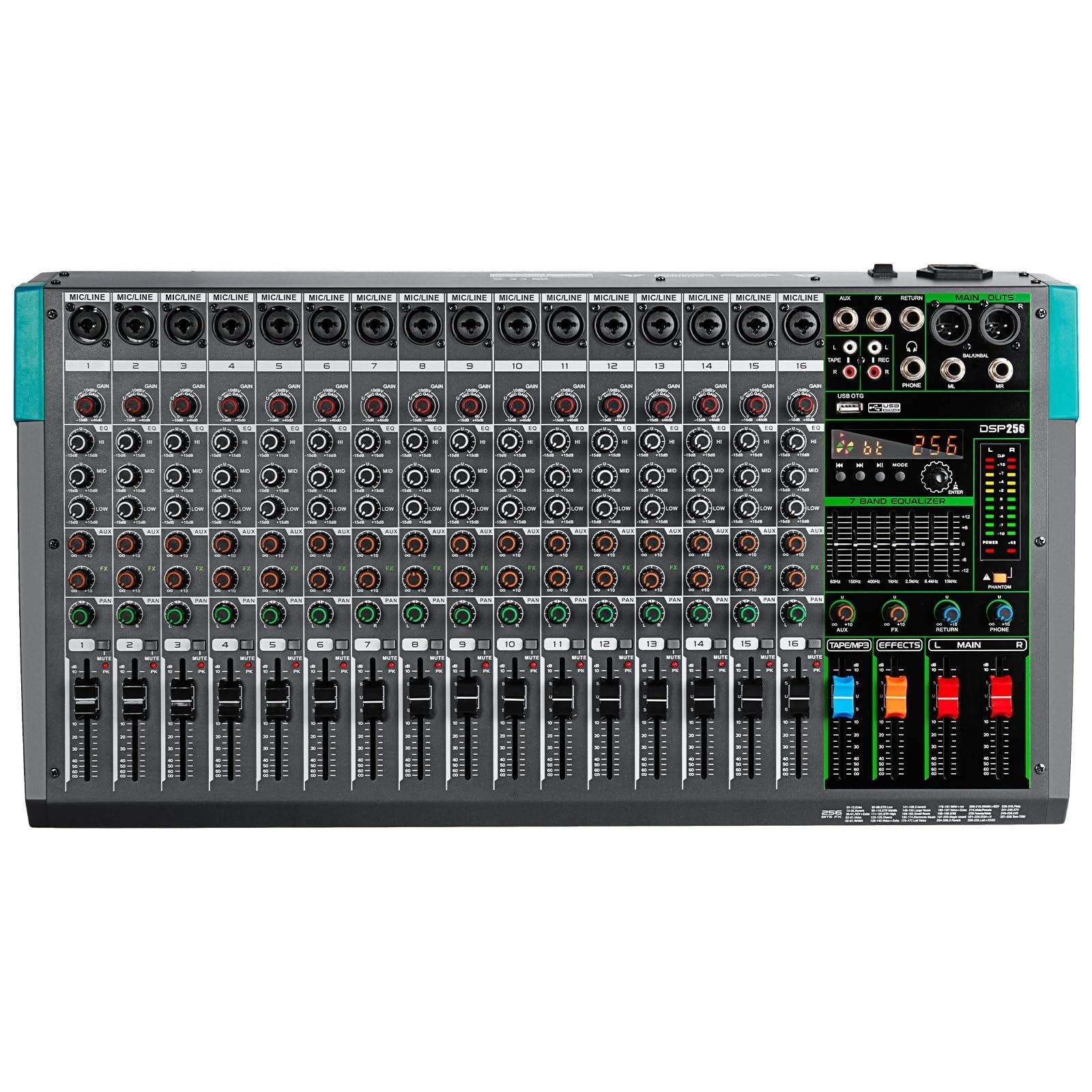 16 Channels Sound Mixer MG16 Mixing DJ Console USB with 48V Phantom Power 256 DSP Effects Sound Table for Stage