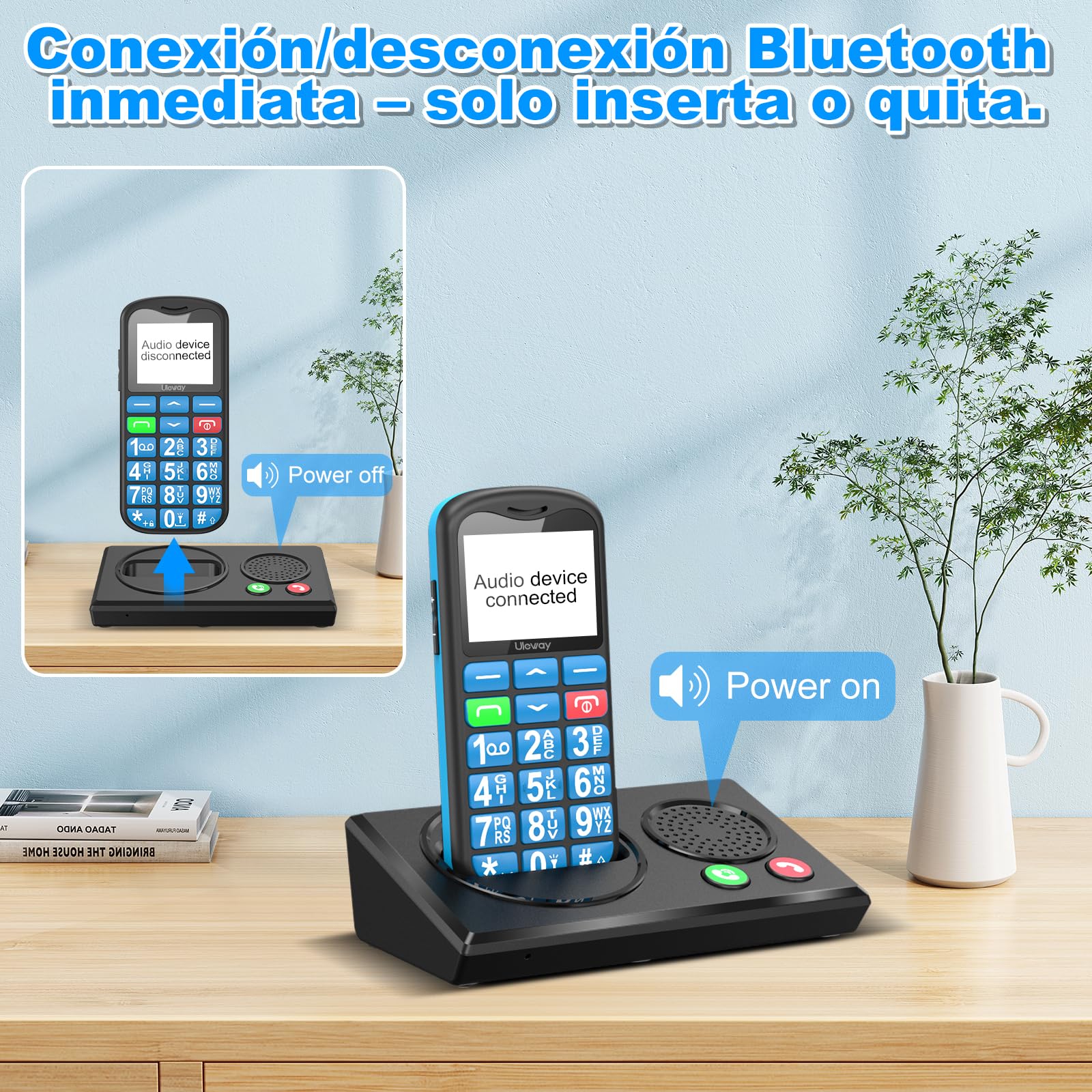 CHAKEYAKE Teléfono Móvil para Mayores 4G Libre, Teléfono para Personas Mayores con Teclas Grandes, Bluetooth y Base de Carga, Volumen Alto, Botón SOS, Marcación Rápida, Radio FM