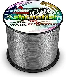 Linha de pesca trançada Ashconfish - 8 fios super forte PE fio de pesca 500 m/546 jardas corda de pesca multifilamento ultra potência tração pesada para água salgada e pesca em água doce, Cinza, 100LB/0.55MM