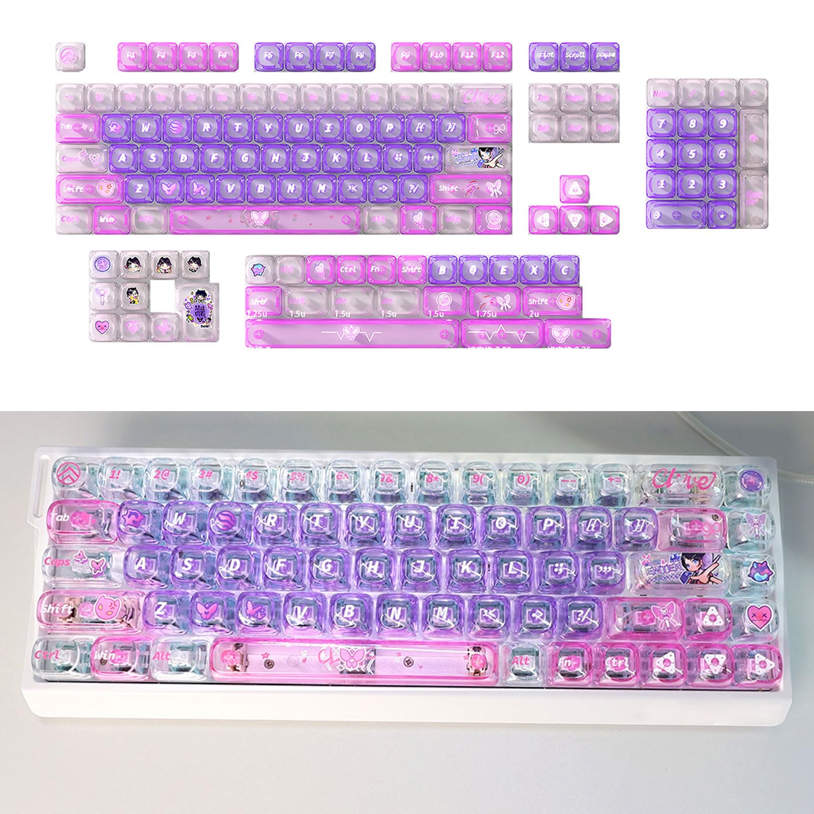 135pcs Ergonomico Retroilluminato Keycaps Rinforzato Punta Dita Comfort per Tastiere Meccaniche Sostituzione Facile Tastiere Ergonomiche Accessori