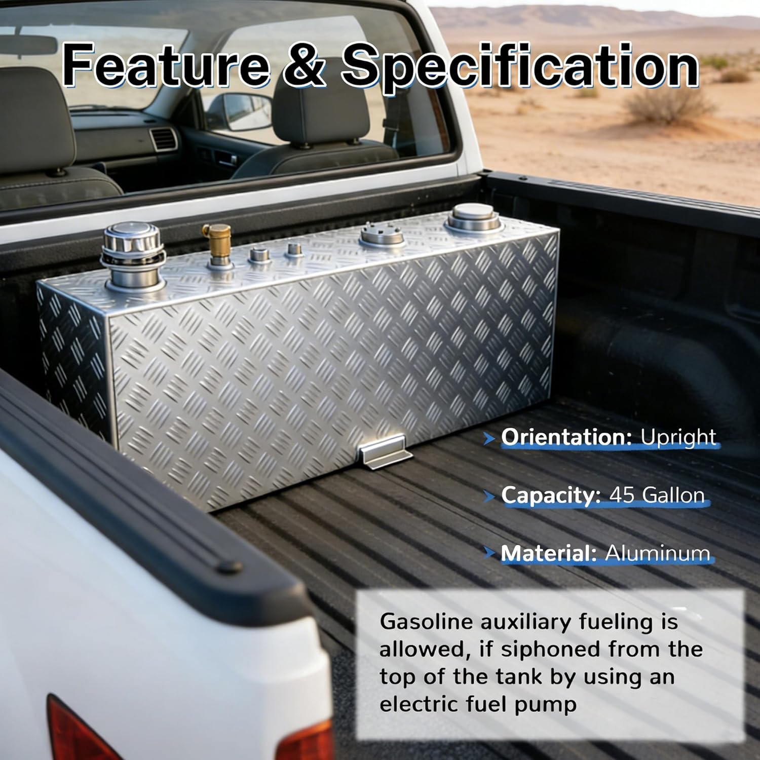 45 Gallon Rectangular Auxiliary Fuel Tank, Upright Hydraulic Reservoir Tank