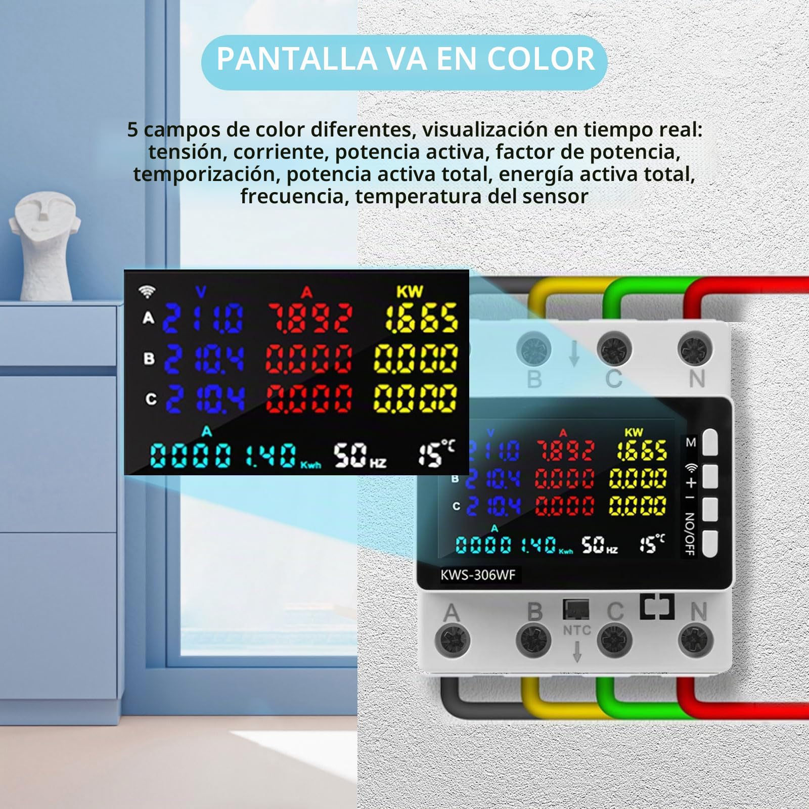Contador de electricidad de 3 fases, medidor de corriente inteligente inalámbrico, medidor de corriente digital WiFi, medidor inteligente de 80 A 220 V CA, protección contra fallos de corriente