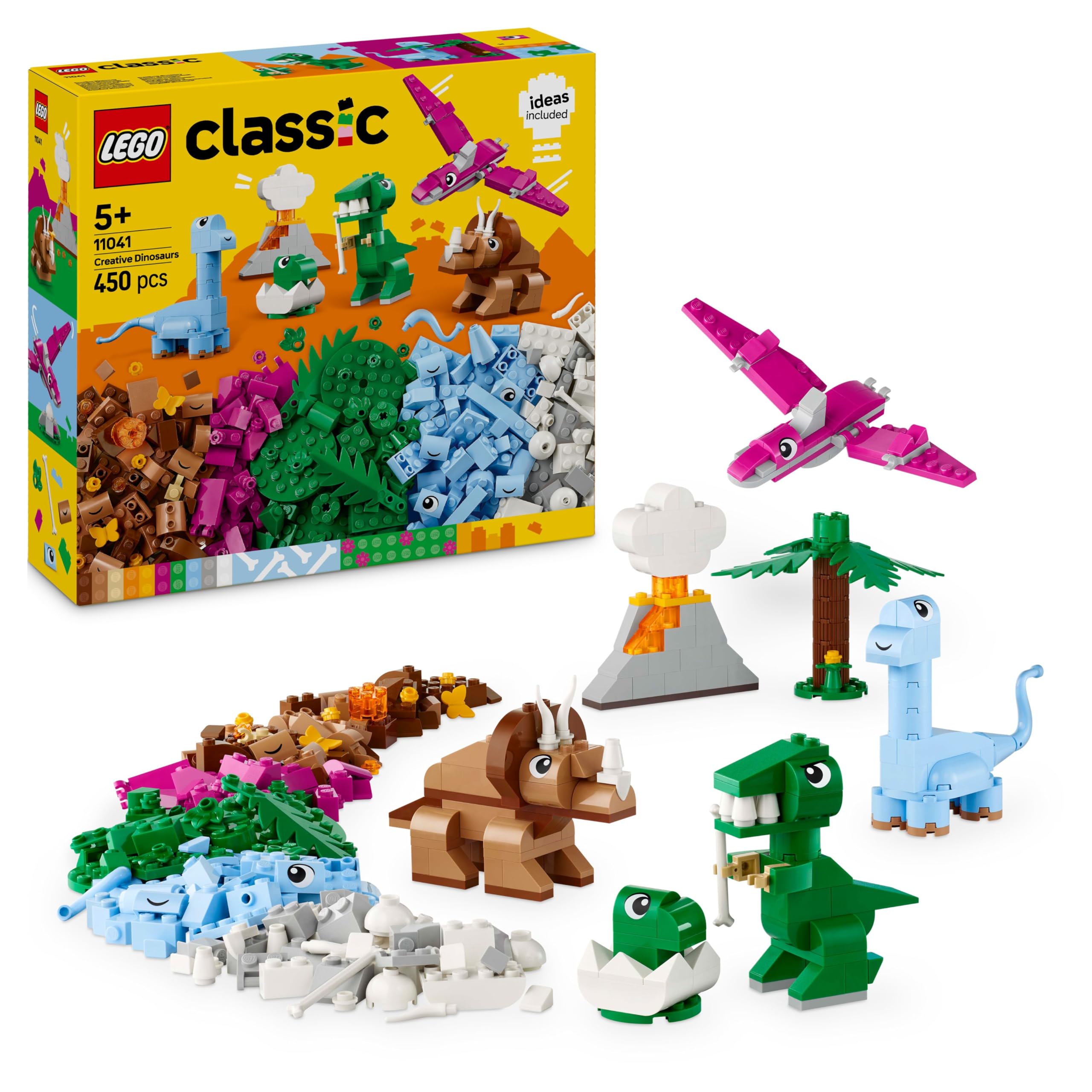Classic Creative Dinosaurs Set, Building Toys for Kids, Assorted Bricks for Imaginative Play, Includes T. Rex, and Triceratops Dino Figures, Birthday Gift for 5 Plus Year Old Boys and Girls 11041
