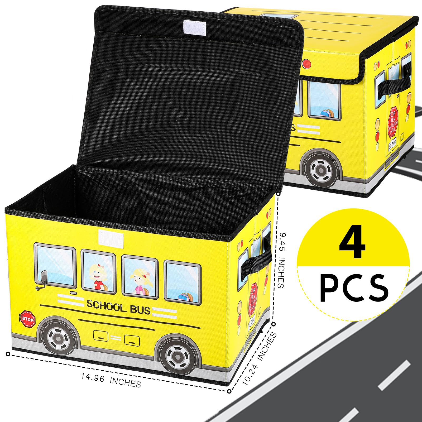 Sweetude 4 Pcs Prize Box for Classroom, School Bus Treasure Chest With Lid, Foldable Storage Organizer Bin for Kids, Teachers, Students - Toy Awards
