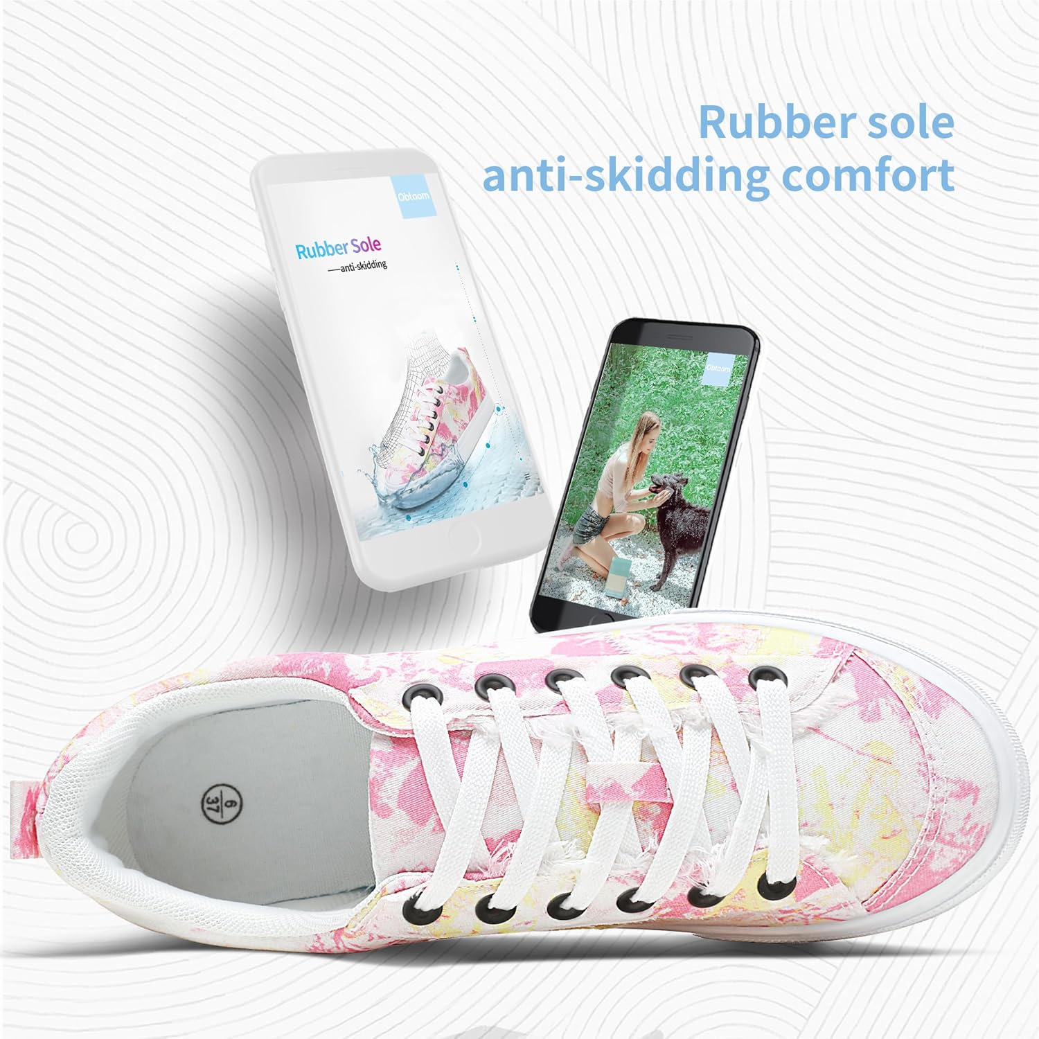 Obtaom Women's Canvas Sneakers Cute Lace up Fashion Sneaker Comfortable Skate Shoe for Lady Casual Tennis Flats - Image 4