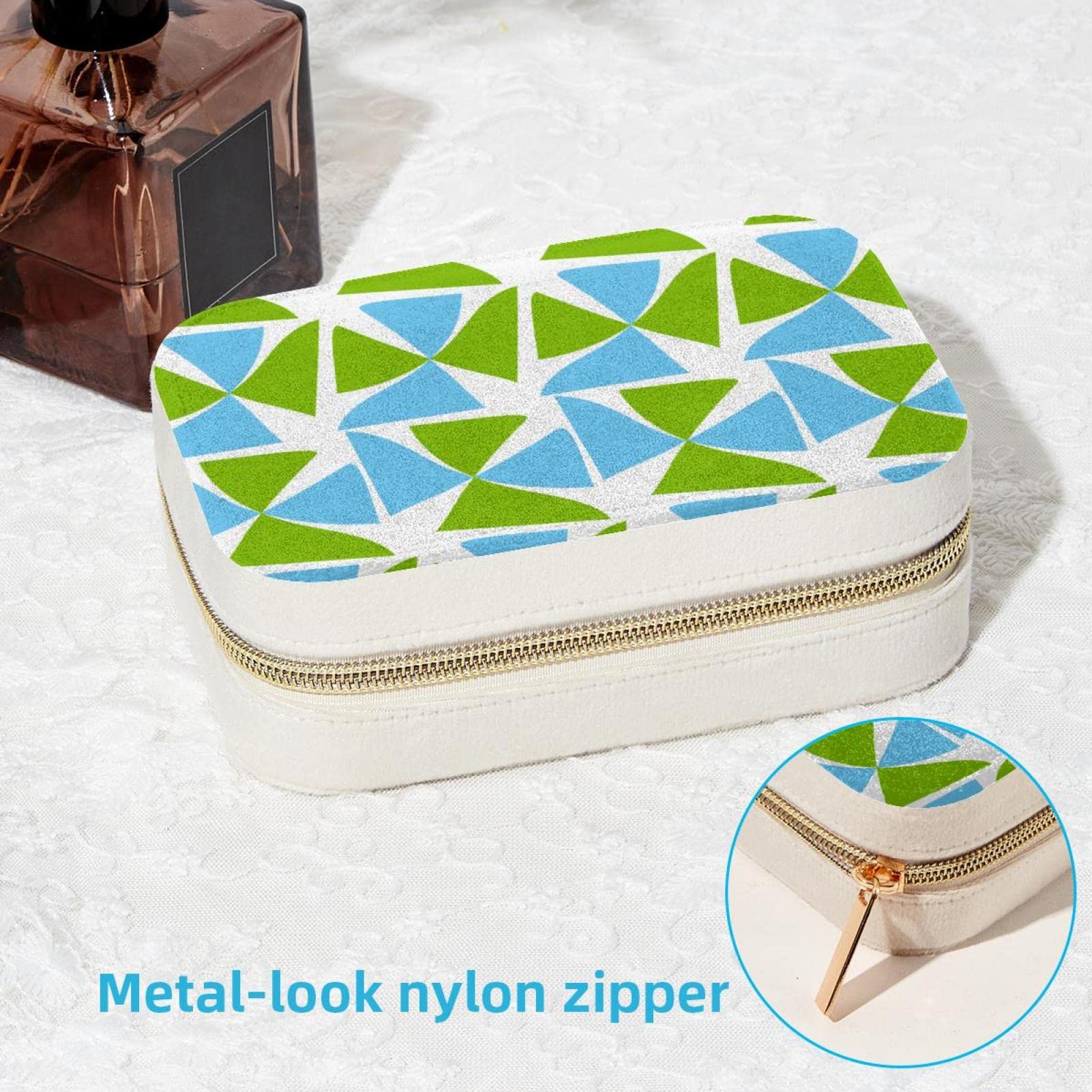 Boîte à bijoux de voyage en velours pelucheux, petite boîte à bijoux de voyage pour femme, bleu vert carré