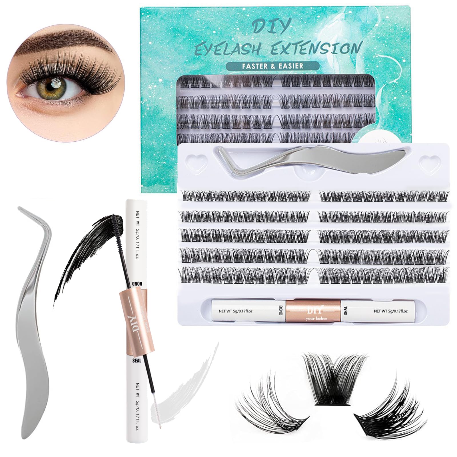 Ciglia Finte Ciuffetti,Kit Extension Ciglia Ciuffetti 120 Pezzi,Volume 40d,Ciglia Finte A Ciuffi Nere,Lunghezze 10–16 Mm,Diy Eyelash Extension Con Bond,Dispositivo E Pinzette,Per Principianti Diy