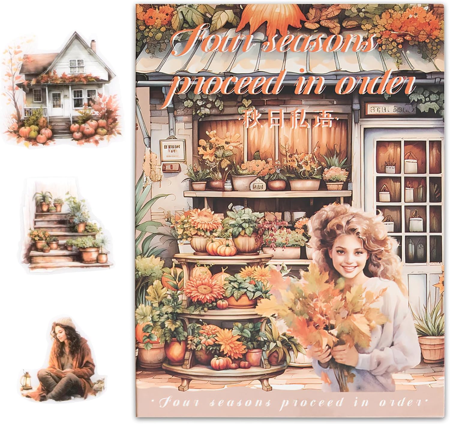Jaravik Seasons Theme Vintage Aesthetic Sticker Book – 20 Sheets Seasonal Scrapbook Stickers | | Cottagecore Planner & DIY Craft Supplies Scrapbooking Stickers (Autumn)-image-11