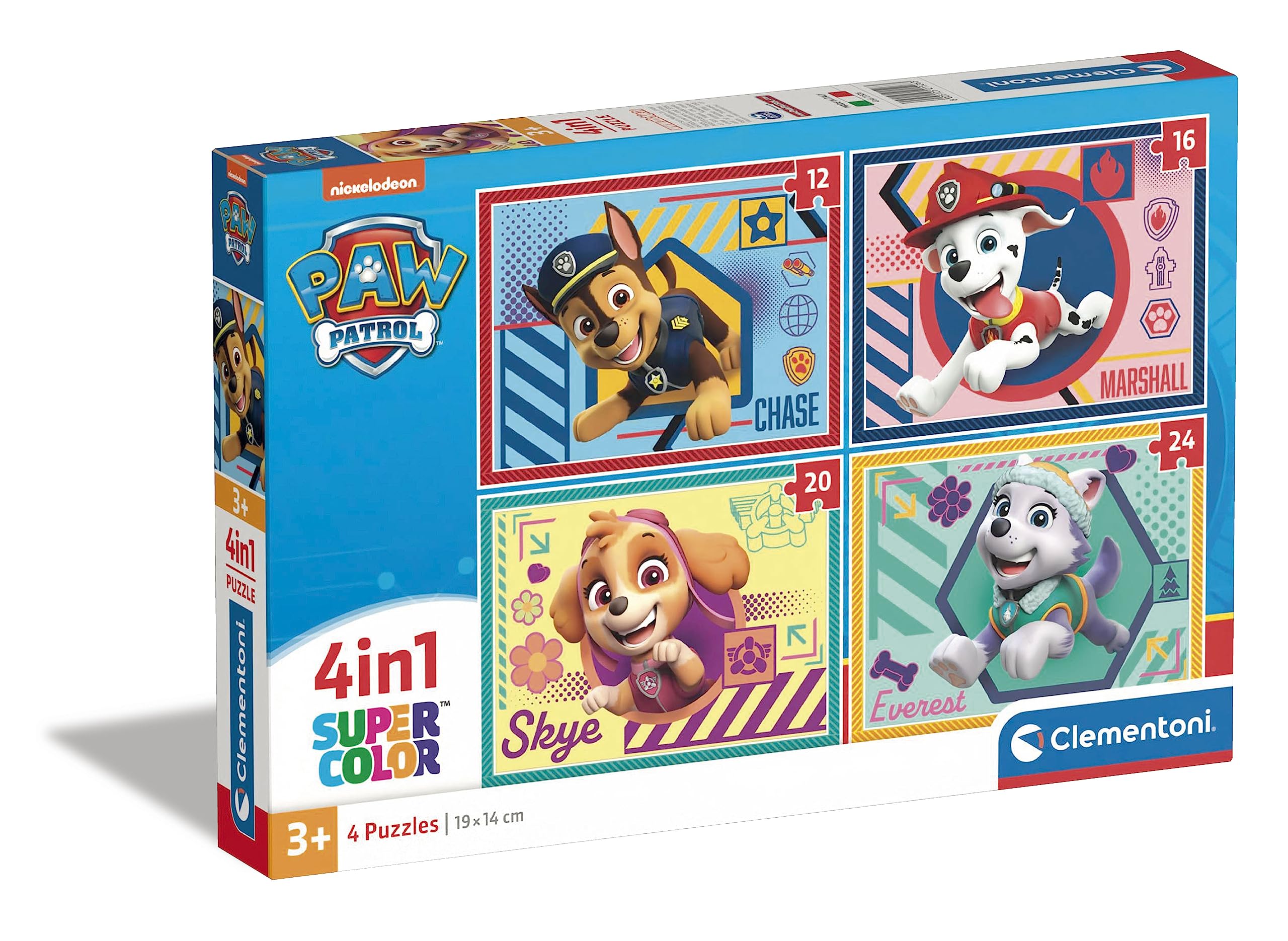 Clementoni - 21526 - Supercolor Puzzle 4 In 1 - Paw Patrol - 12+16+20+24 Pieces, Jigsaw Puzzle For Kids Age 3, Puzzle Cartoon, Movie Puzzle, Made In Italy