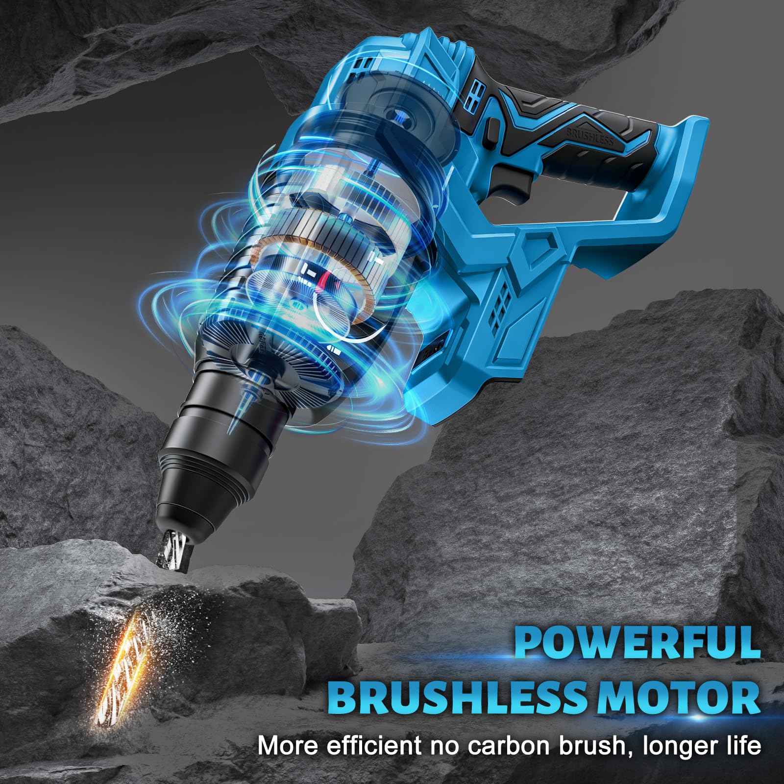Martillo perforador para batería, compatible con batería de litio Makita de 18 V, martillo combinado profesional sin escobillas, taladro de impacto, 4500 BPM, 1700 RPM, 2,7 julios Max fuerza de