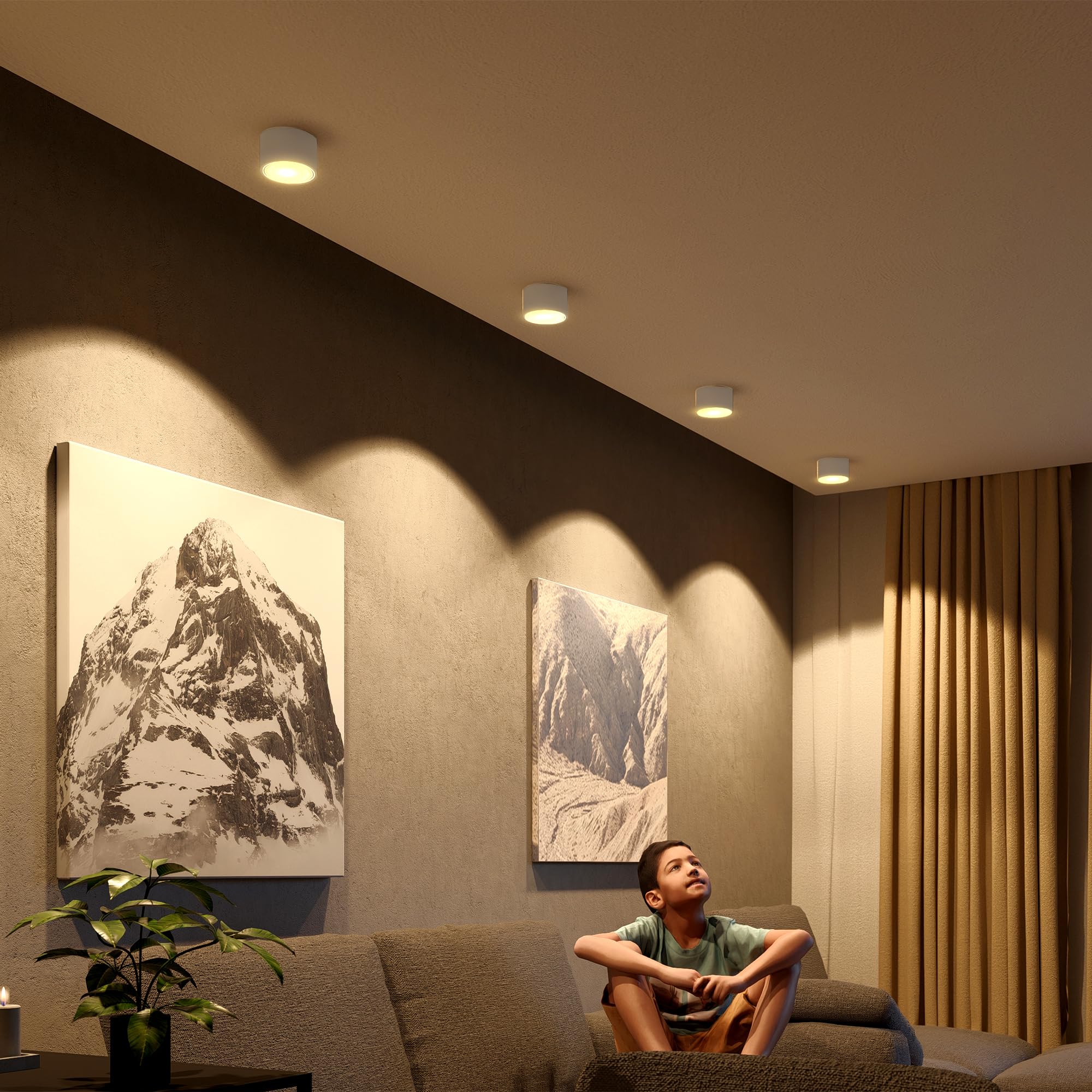 SSC-LUXon 4 Stück CELI-X Aufbauleuchte LED flach mit schöner Lichtfläche - LED GX53 warmweiß 3W 230V - Decken Aufbauspot weiß rund