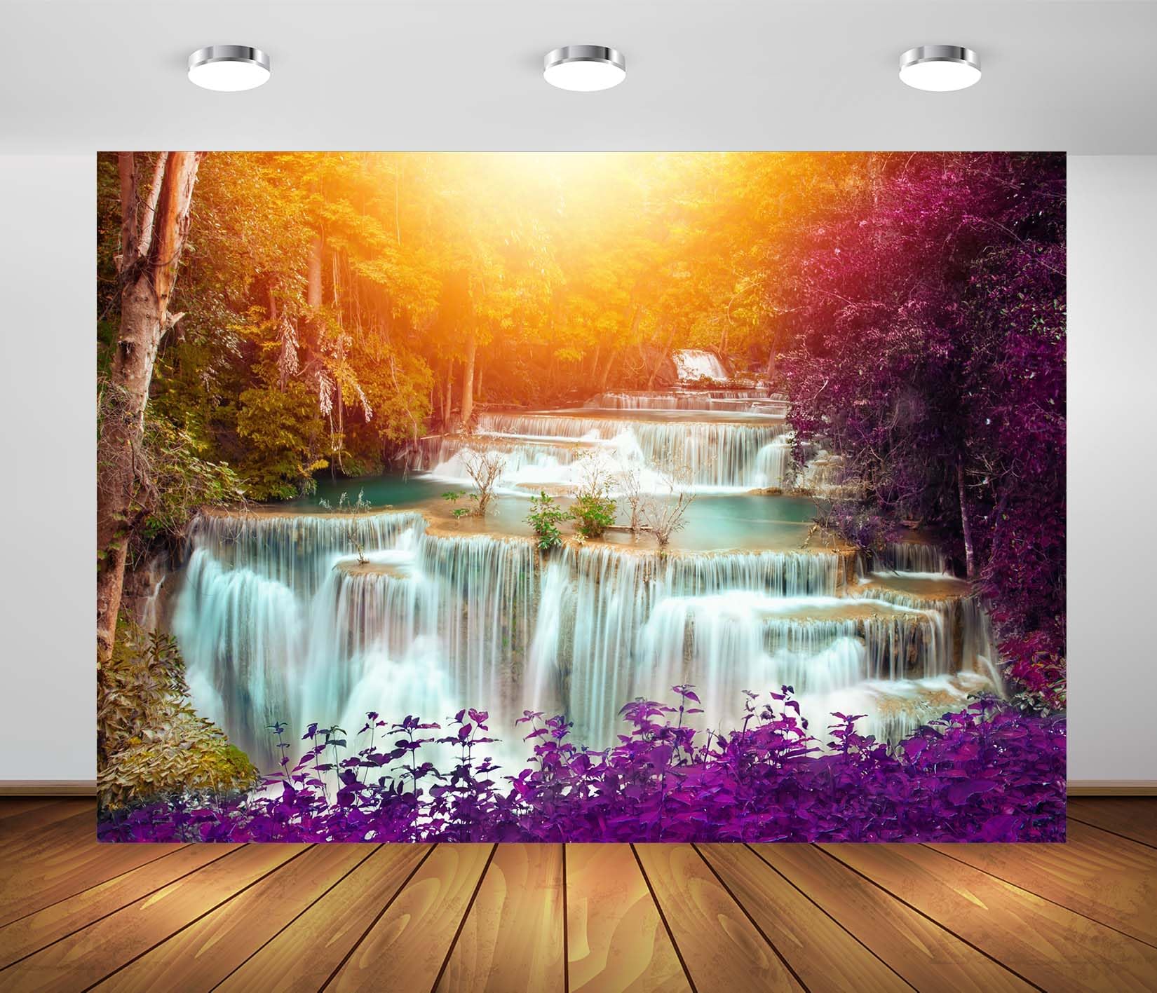 10x6.5FT (3x2m) Cascata Nella Foresta Fantastica Sfondo Fotografico | Cascata Nella Foresta Fantastica Tessuto Background,Luce Dorata Acqua Turchese,Decorazioni Festa E Foto,Photo Booth