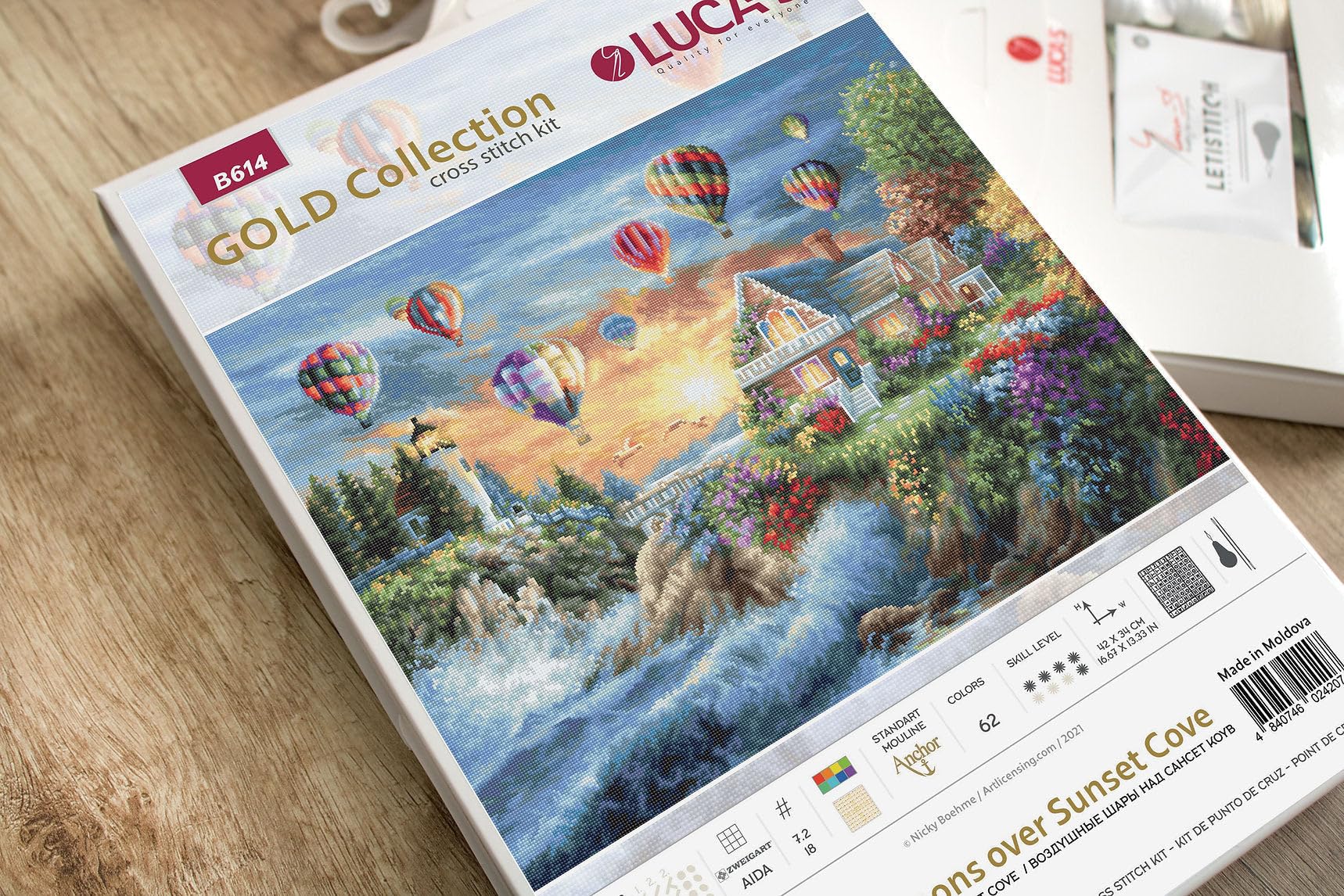 Luca-S SRL Kreuzstich Set Gold Collection Ballons über der Buchtucht Zählmuster, Multifarbig