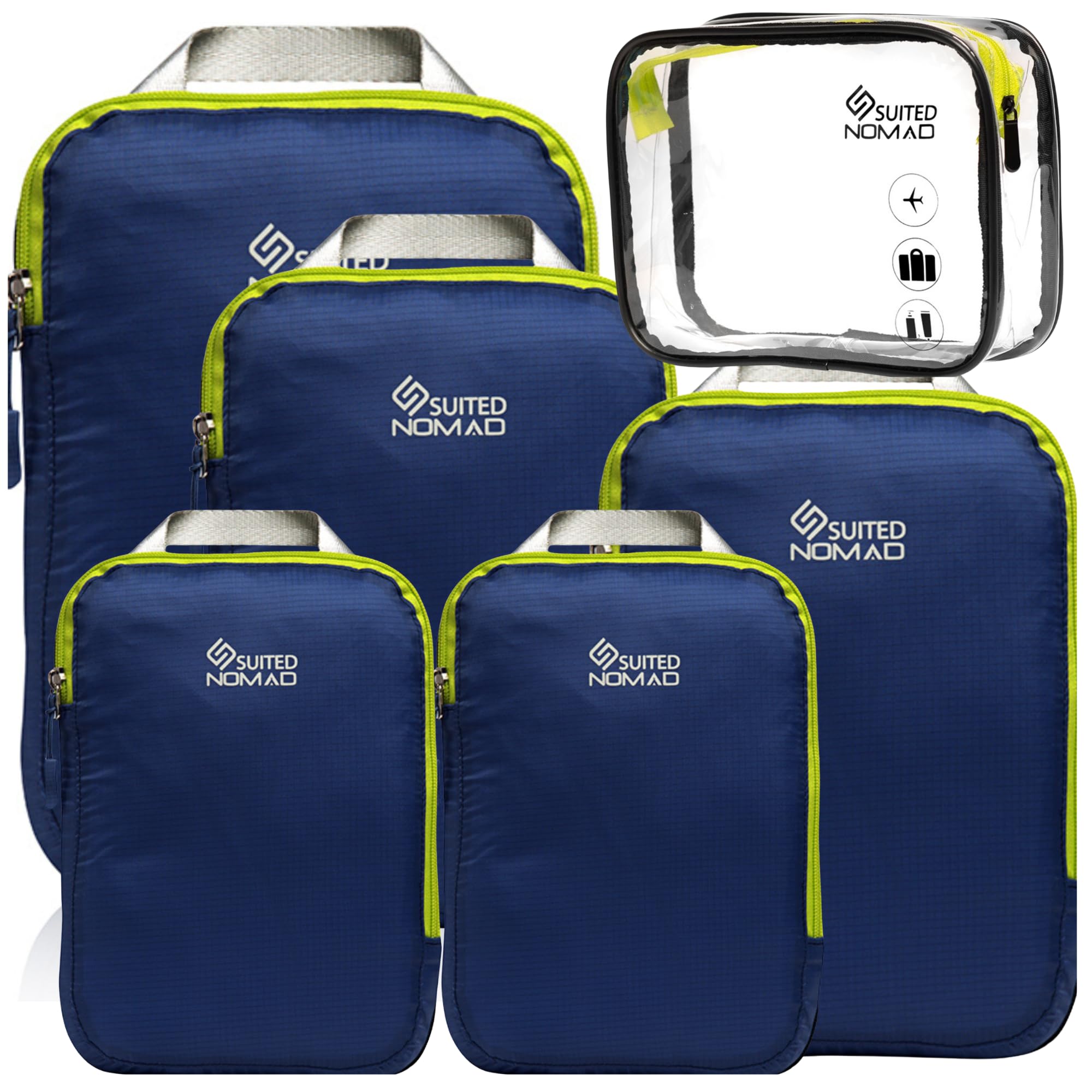 SUITEDNOMAD 6 Set/3 Set Ultralight Compression Packing Cubes, Suitcase and Backpack Travel Organizer Bags