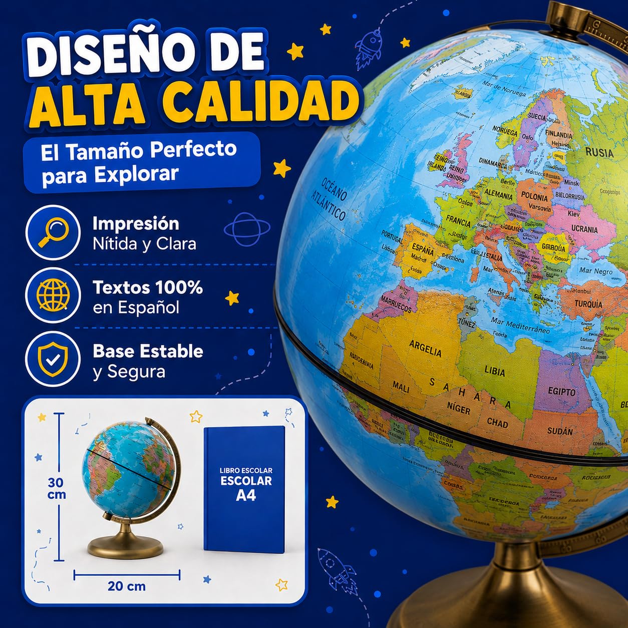Big Minds - Globo Terráqueo | Bola Del Mundo Interactiva Niños Modo Noche Y Día | Globo Terraqueo Interactivo Niños Con App | Bola Del Mundo Con Luz Led Español | Regalo Comunion Niño | Comunion Niña