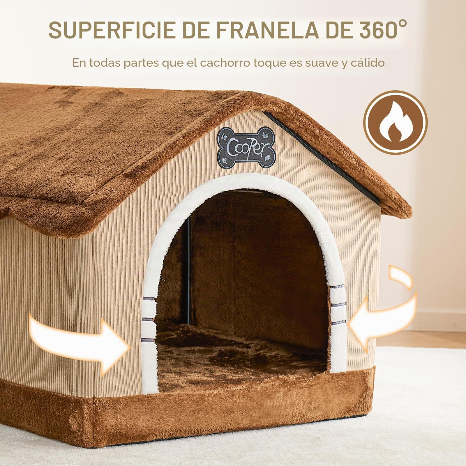 Jiupety Caseta de perro para interior con marco, cama grande de cueva para perros, aislada y acogedora, adecuada para 11-27 kg, grande Plus (76 cm × 66 cm × 64 cm), marrón
