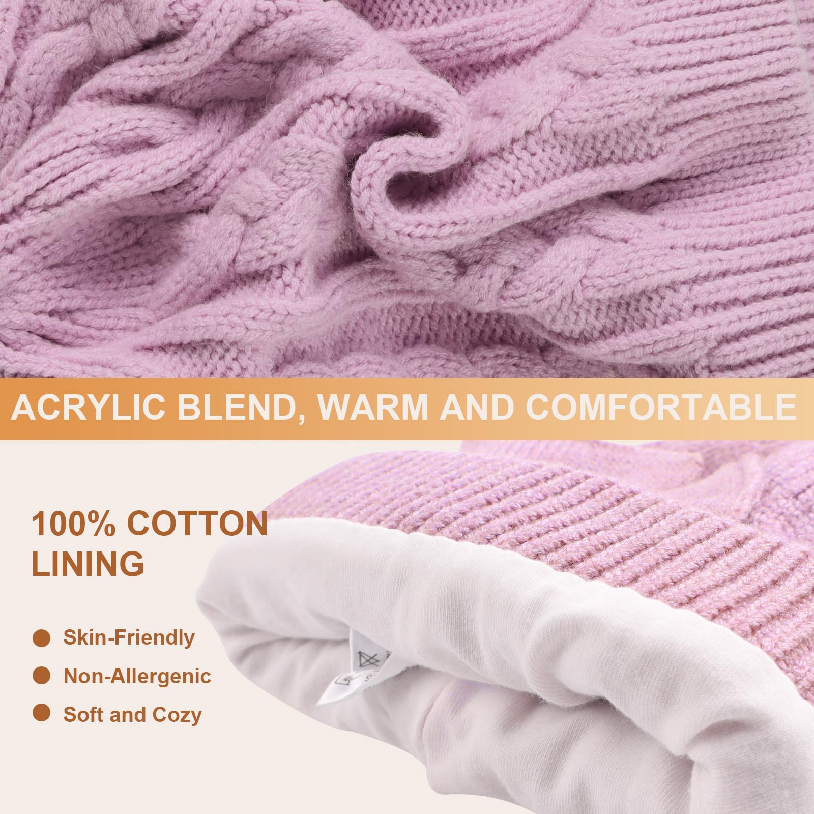 XIAOHAWANG Cappello Invernale per Bambina Nodo Rosa Cappello Bianco Grigio Lavorato a Maglia per Bambini Copriorecchie da 0-6 Anni