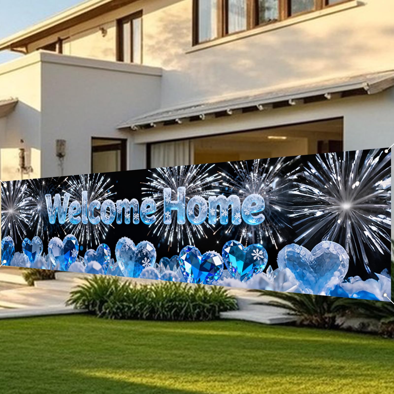 Nuxovilar Welcome Home Banner Ice Blue Snowflake 17.7x78.7 Polyester