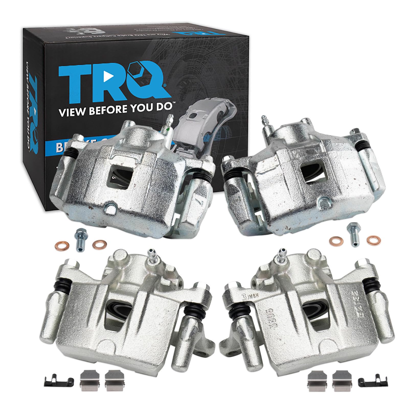 TRQ Front and Rear Brake Caliper Set Zinc Coated Brackets Compatible with 2007-2013 Mitsubishi Outlander