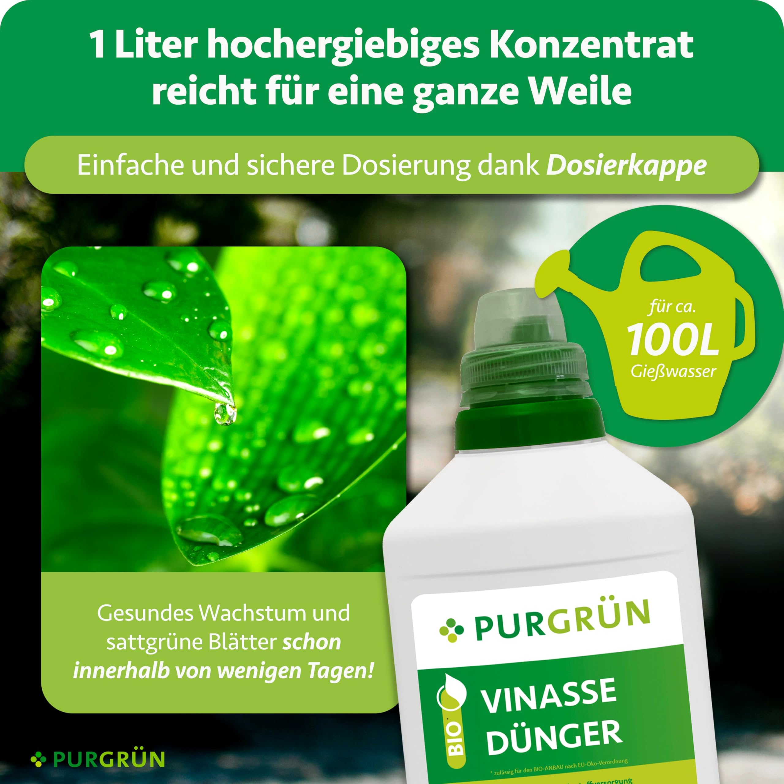 Bio-Vinasse-Dünger 1 Liter – Gesundes Wachstum & reiche Ernte – Premium-Flüssigdünger für den Bio-Anbau – Hohe Widerstandskraft dank extra Kalium – Konzentrat für 100 Liter Gießwasser