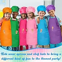 Vista 5 de Juego de delantal y sombrero de chef para niños, 6 piezas de delantal de cocina ajustable colorido para niñas y niños, juguete de simulación, regalo