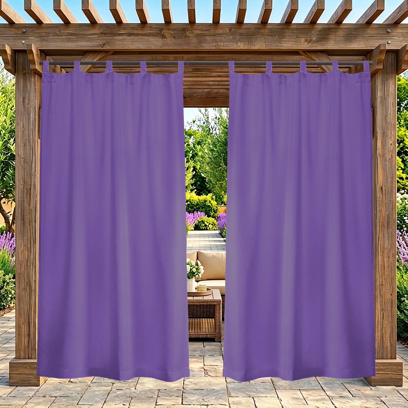 ZELVANO Outdoor Curtains Waterproof, 1 Panel Blackout Thermal Drapes Windproof Privacy for Garden Gazebo Pergola Patio, Weatherproof Fabric - W 140" x L 95"