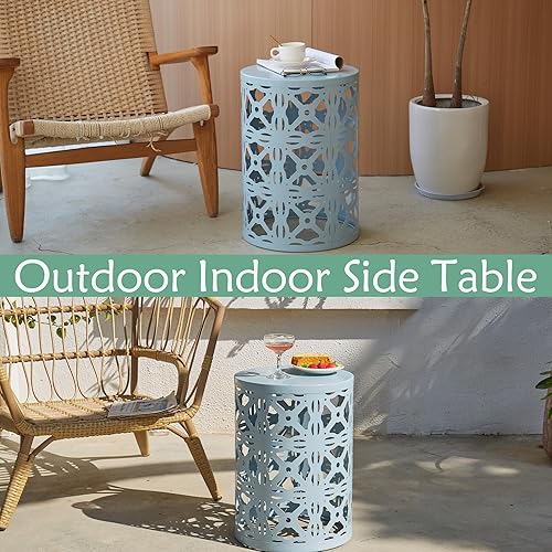 Miniatura 7 de Y&M Juego de 3 mesas auxiliares redondas de alta resistencia, mesa auxiliar, mesa auxiliar para uso multifuncional en interiores, taburete de jardín