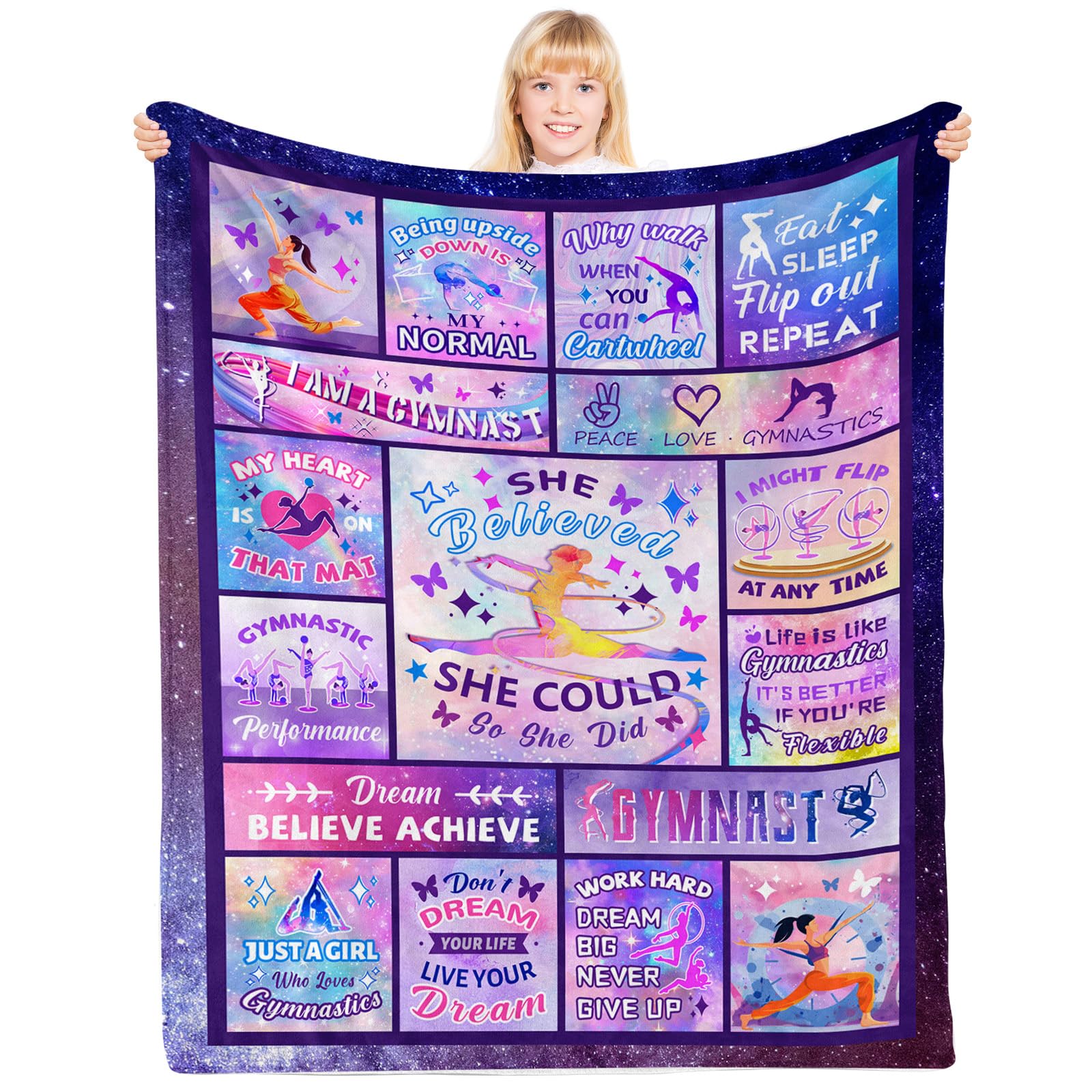 PIUFAM Gymnastics Blanket Gifts for Girls, Gymnastics Stuff for Girls, Gifts for Gymnasts Girl on Birthday Gifts for Mothers Day, Soft Flannel Throw Blanket for Holiday 40x50 in