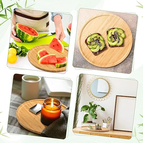 Miniatura 6 de 12 bandejas de bambú redondas de bambú, platos redondos de madera, platos de madera para servir charcutería con borde para encimera de cocina, mesa